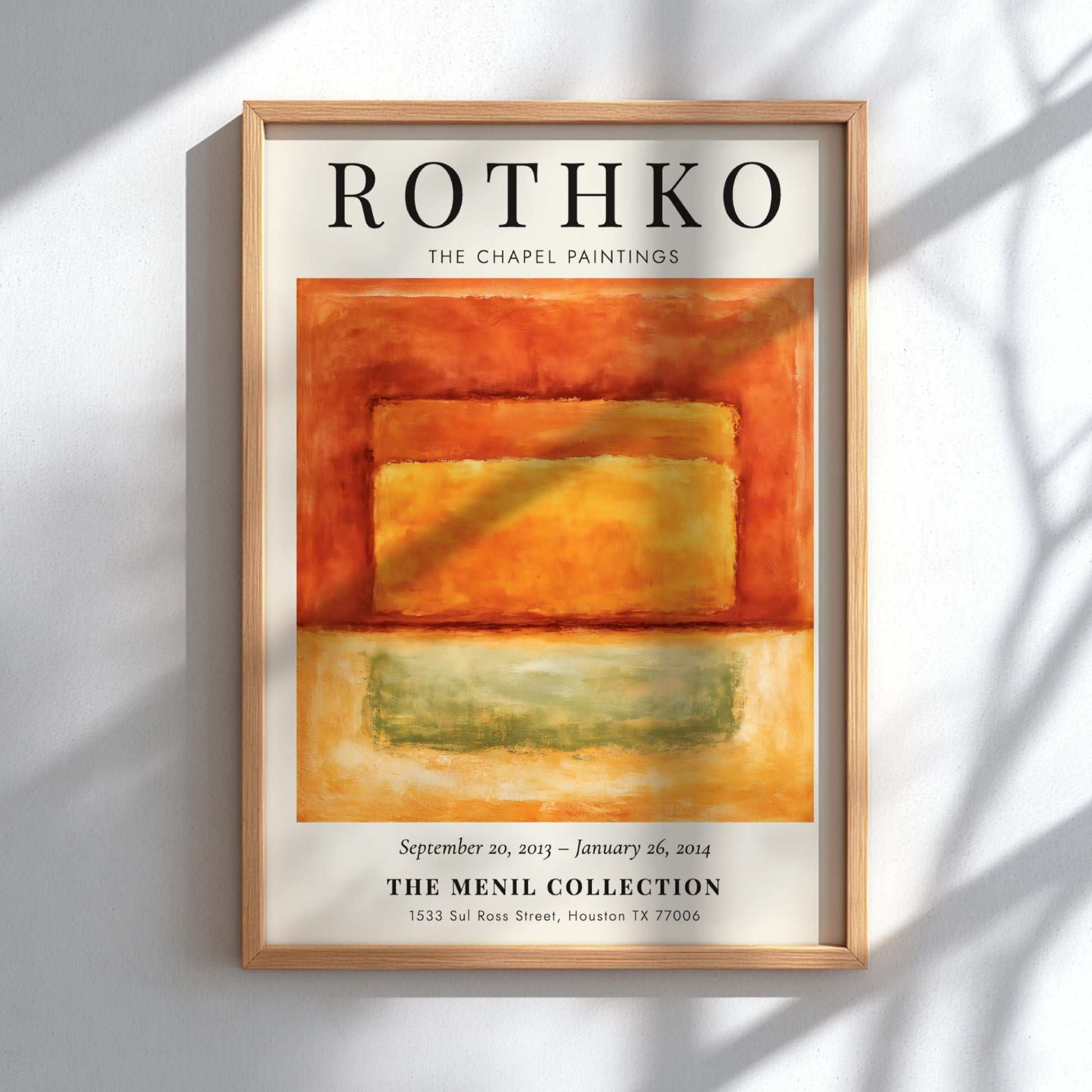 Wall art poster featuring Mark Rothko The Chapel Paintings with orange and green blocks