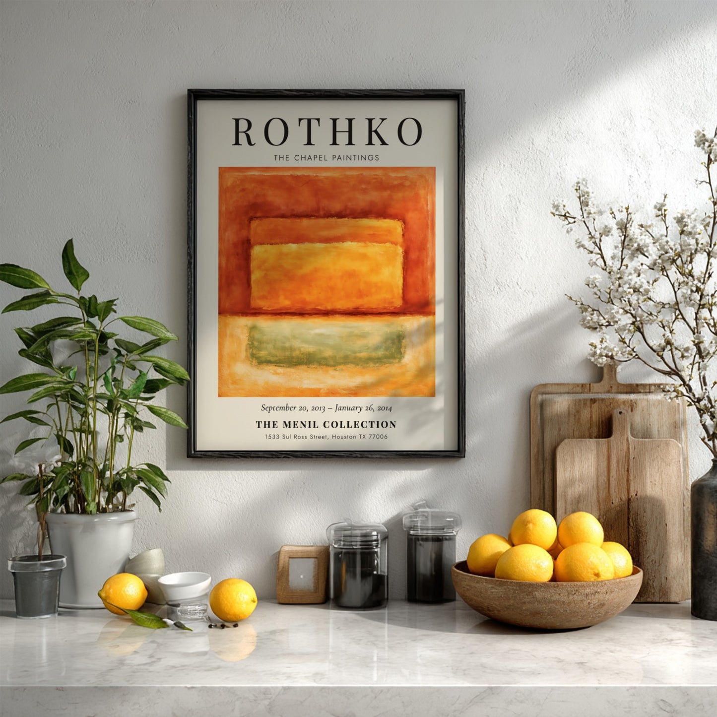 Wall art poster featuring Mark Rothko The Chapel Paintings with orange and green blocks