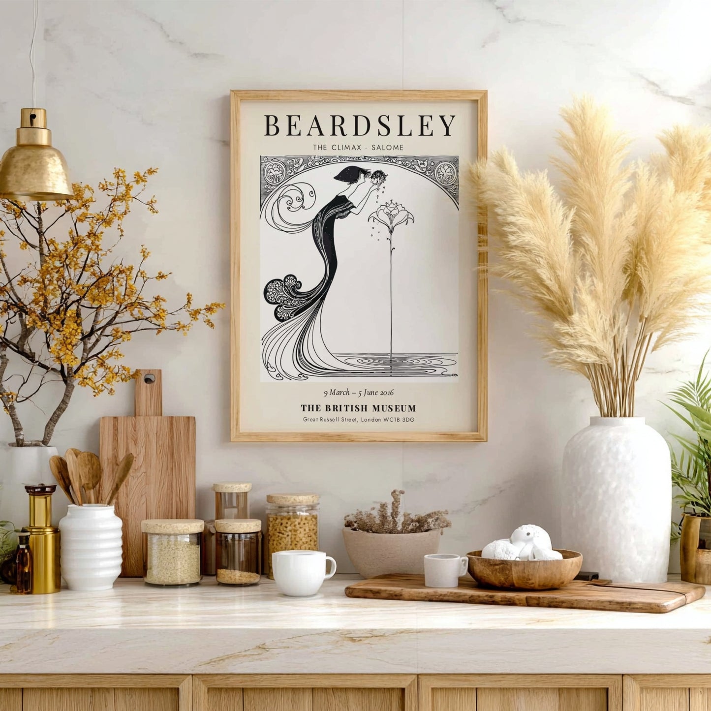 Aubrey Beardsley poster featuring The Climax Salome with intricate line work and floral elements in a