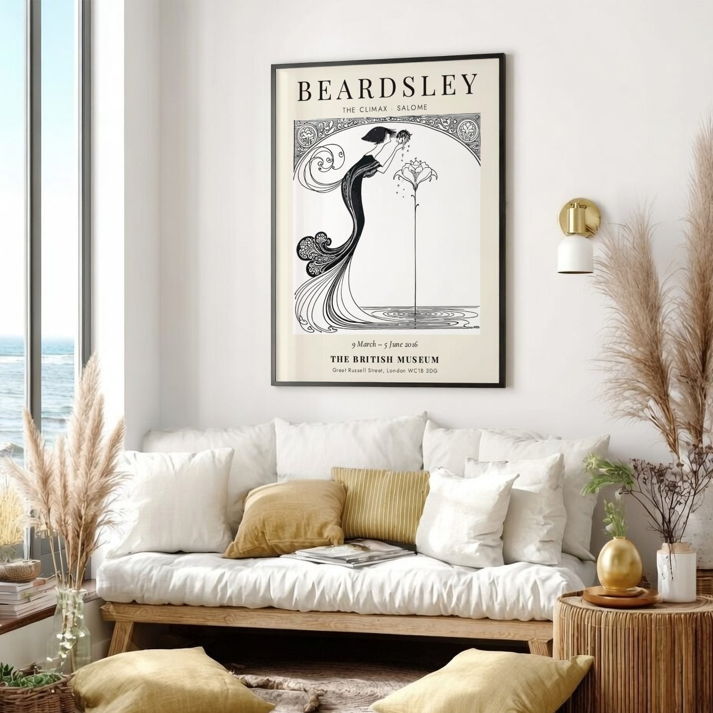 Aubrey Beardsley poster featuring The Climax Salome with intricate line work and floral elements in a