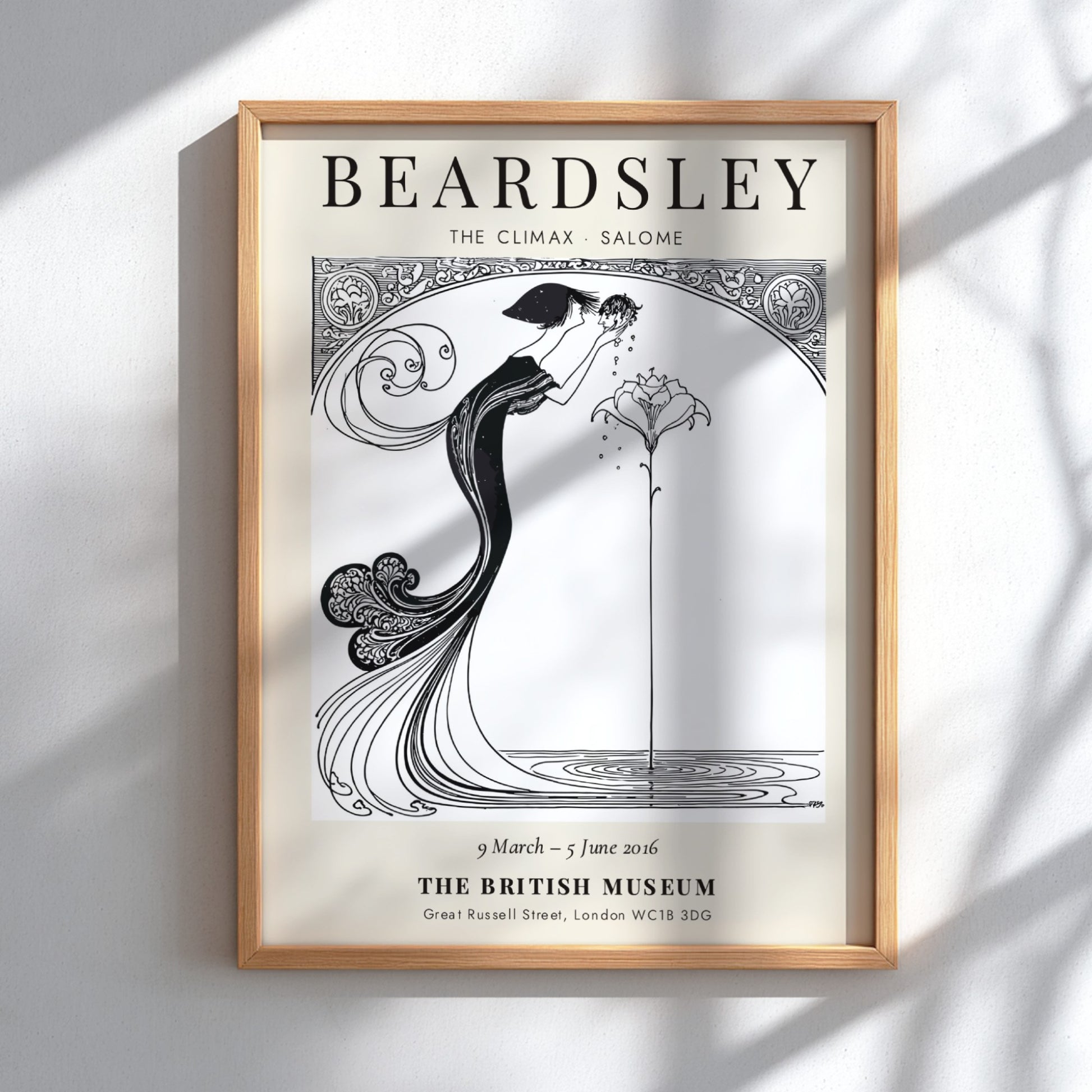 Aubrey Beardsley poster featuring The Climax Salome with intricate line work and floral elements in a