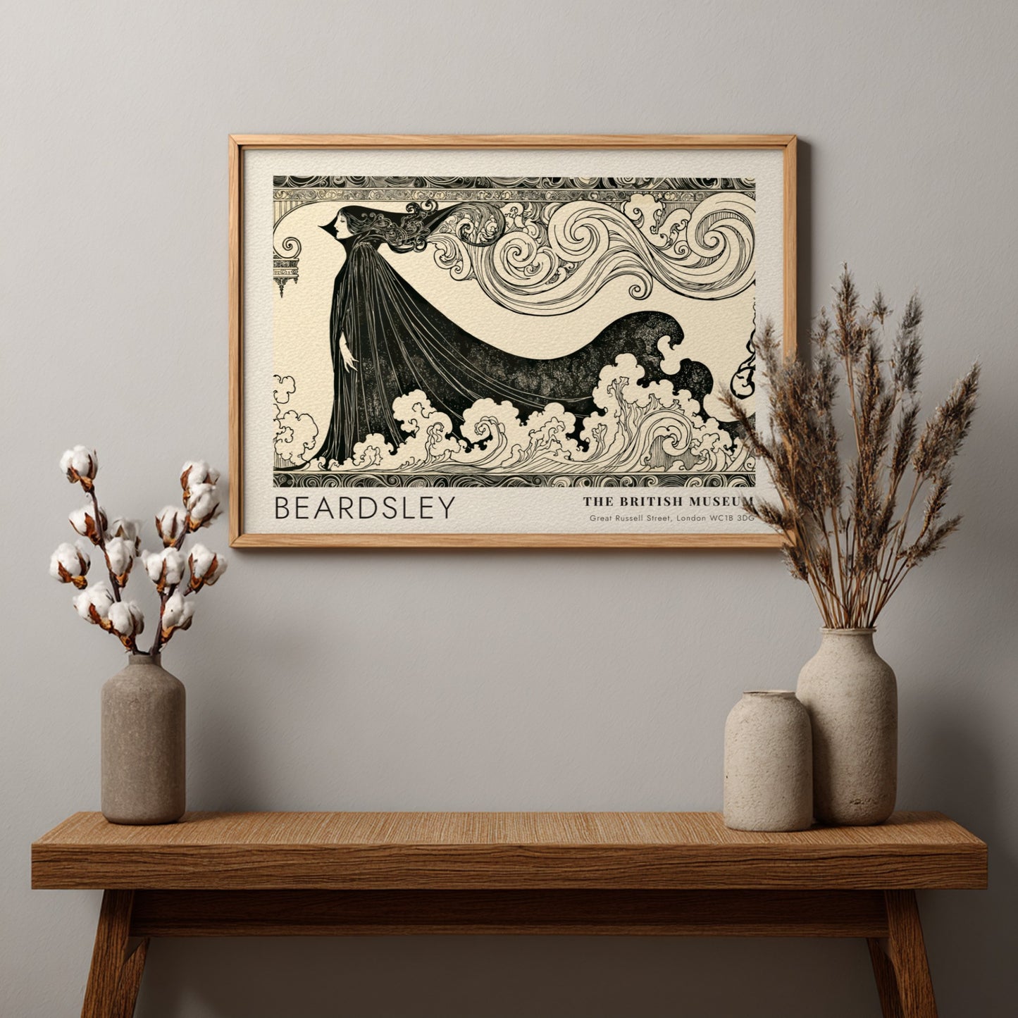 Wall art poster featuring Aubrey Beardsley's The Climax with bold black ink lines.