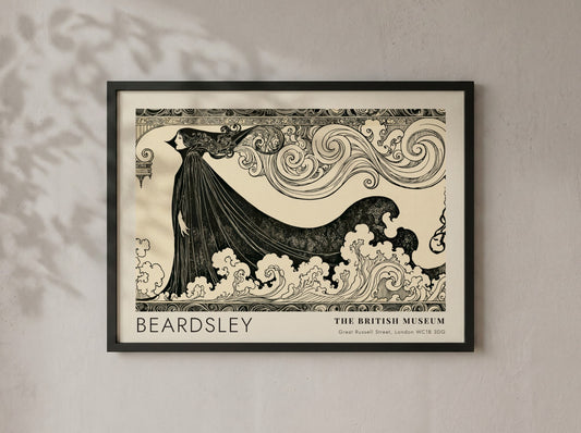 Wall art poster featuring Aubrey Beardsley's The Climax with bold black ink lines.