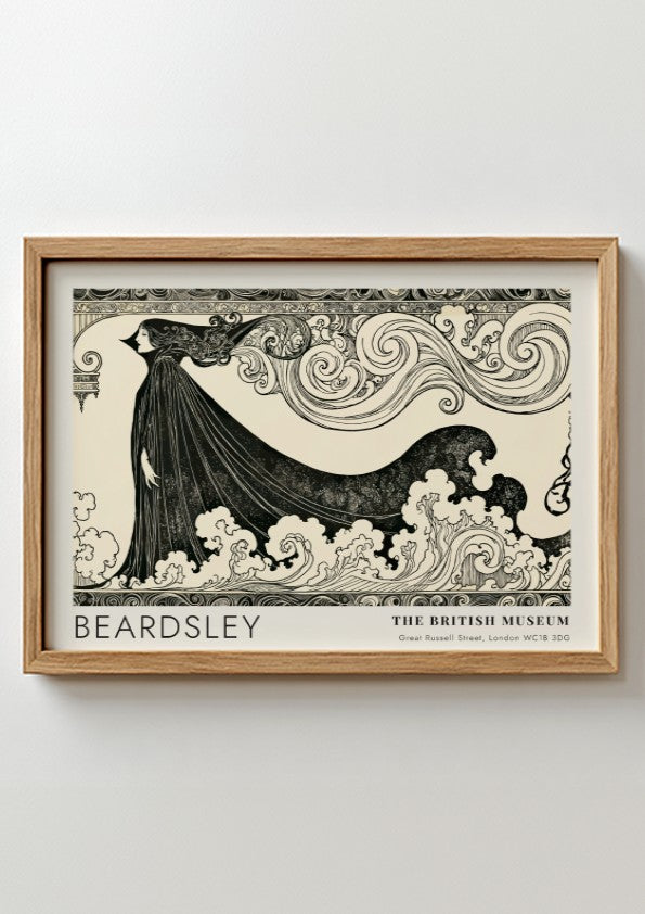 Wall art poster featuring Aubrey Beardsley's The Climax with bold black ink lines.