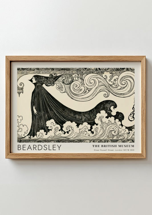 Wall art poster featuring Aubrey Beardsley's The Climax with bold black ink lines.