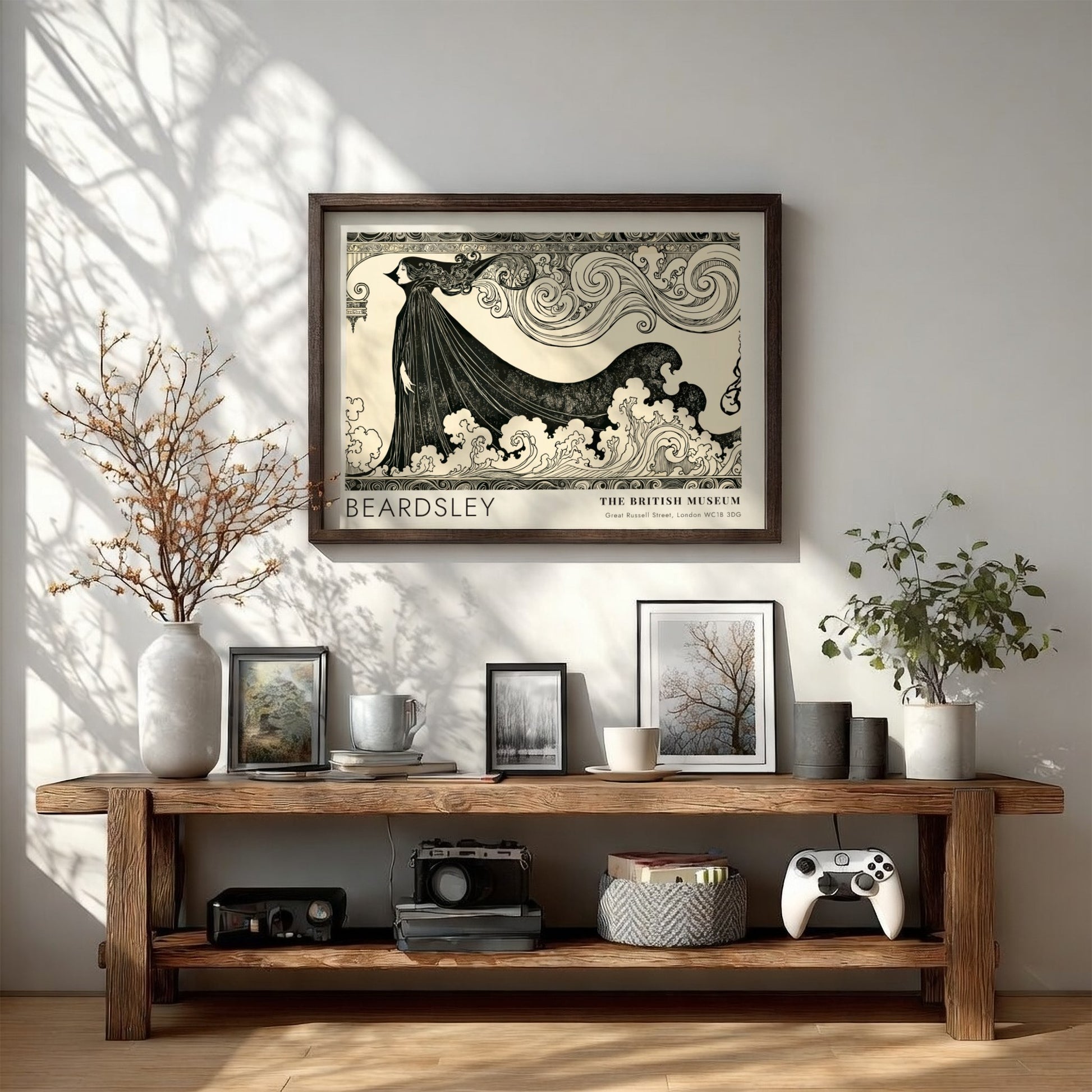 Wall art poster featuring Aubrey Beardsley's The Climax with bold black ink lines.