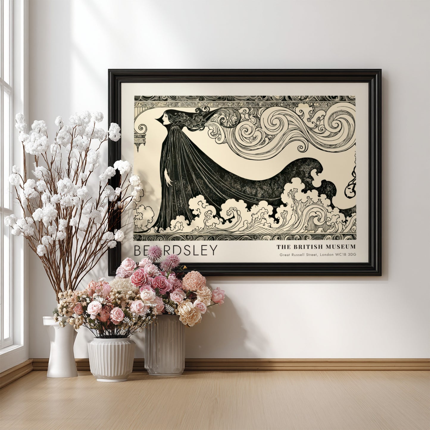Wall art poster featuring Aubrey Beardsley's The Climax with bold black ink lines.