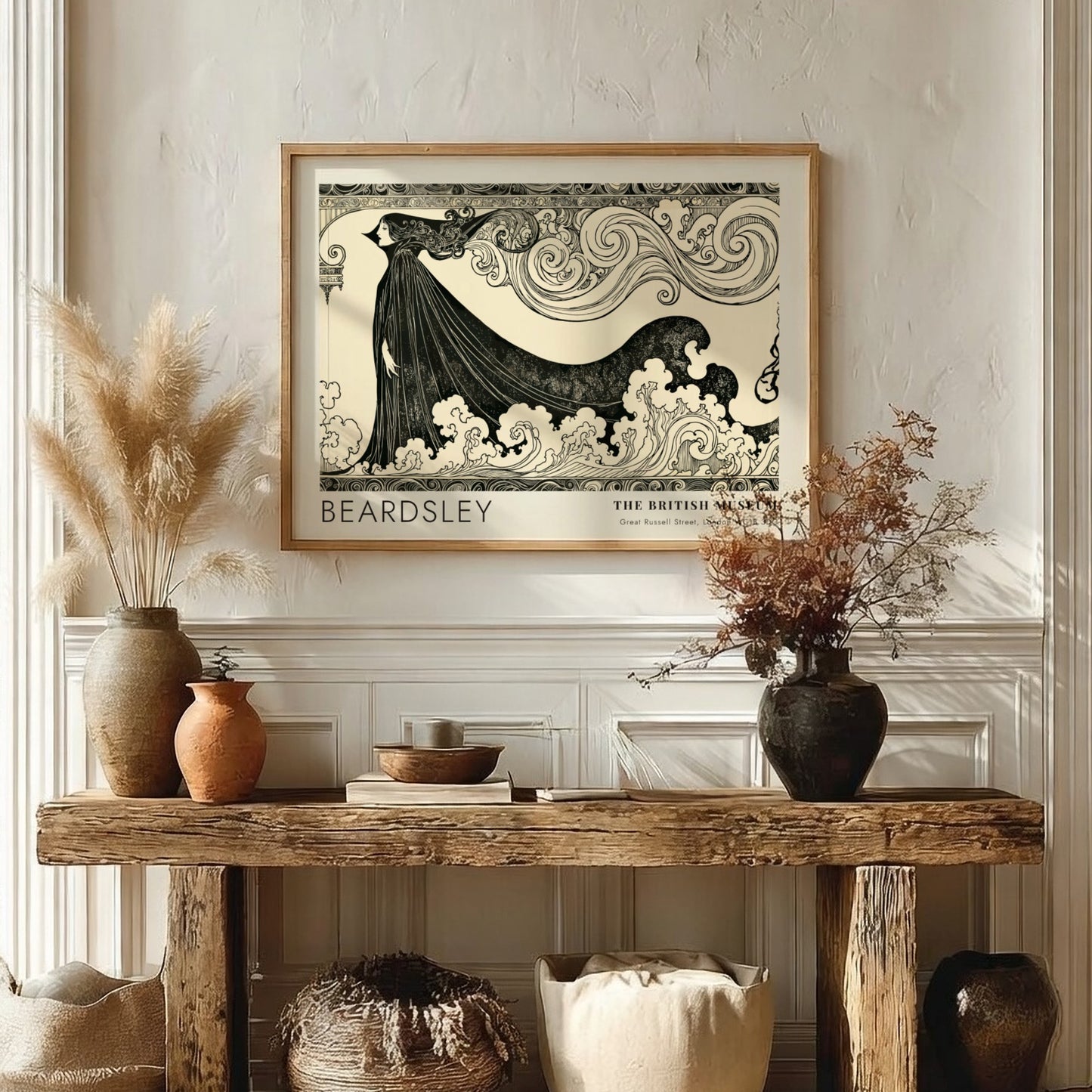 Wall art poster featuring Aubrey Beardsley's The Climax with bold black ink lines.
