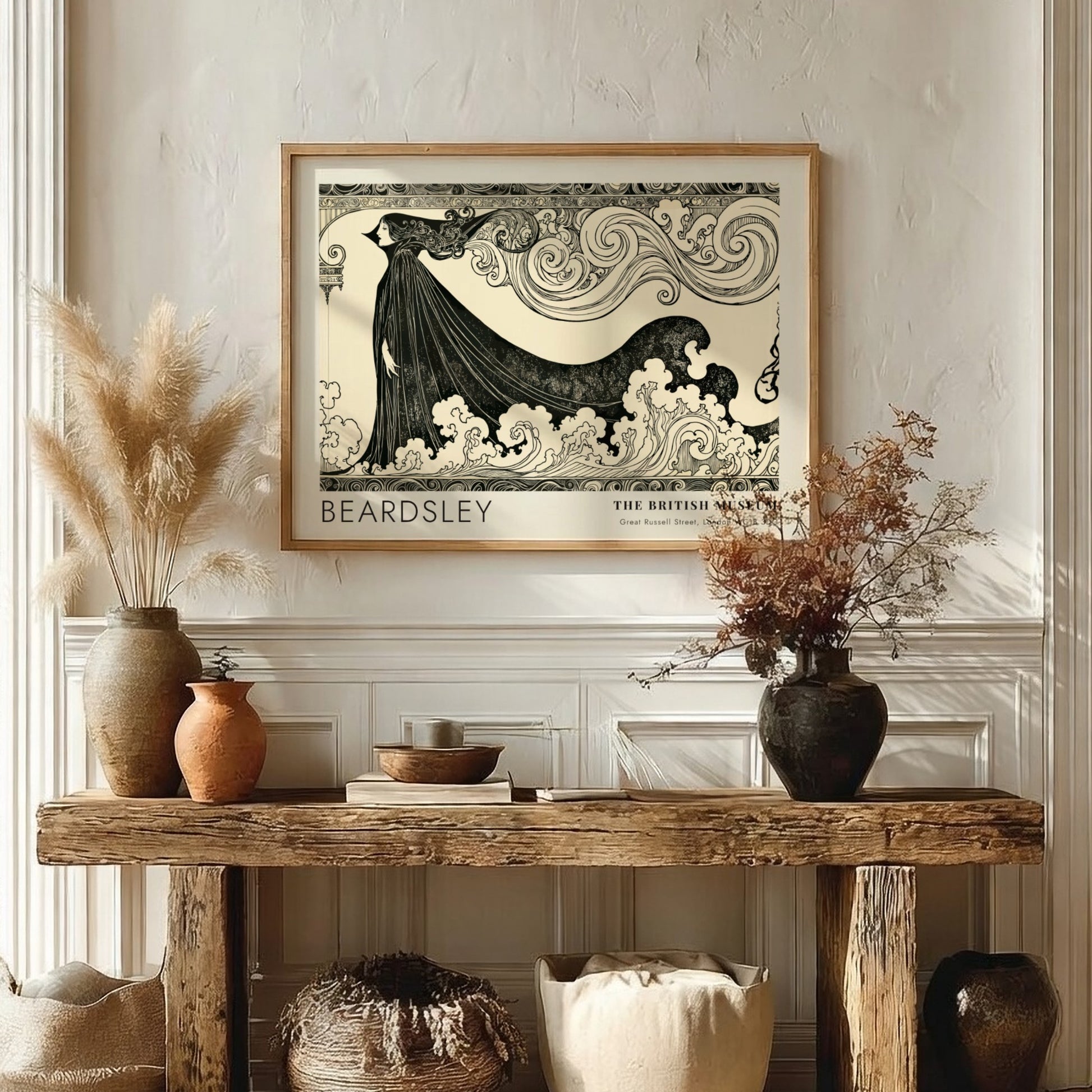 Wall art poster featuring Aubrey Beardsley's The Climax with bold black ink lines.