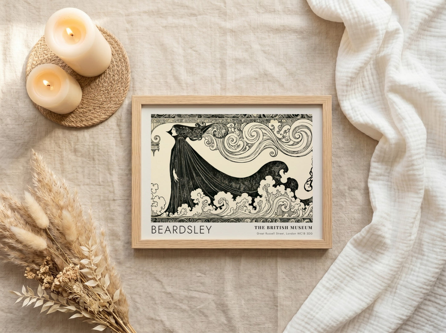 Wall art poster featuring Aubrey Beardsley's The Climax with bold black ink lines.