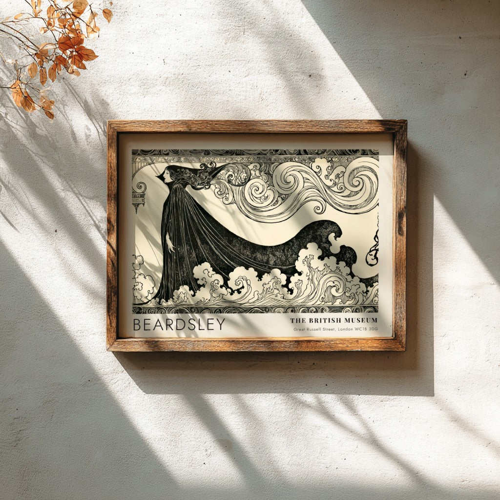 Wall art poster featuring Aubrey Beardsley's The Climax with bold black ink lines.