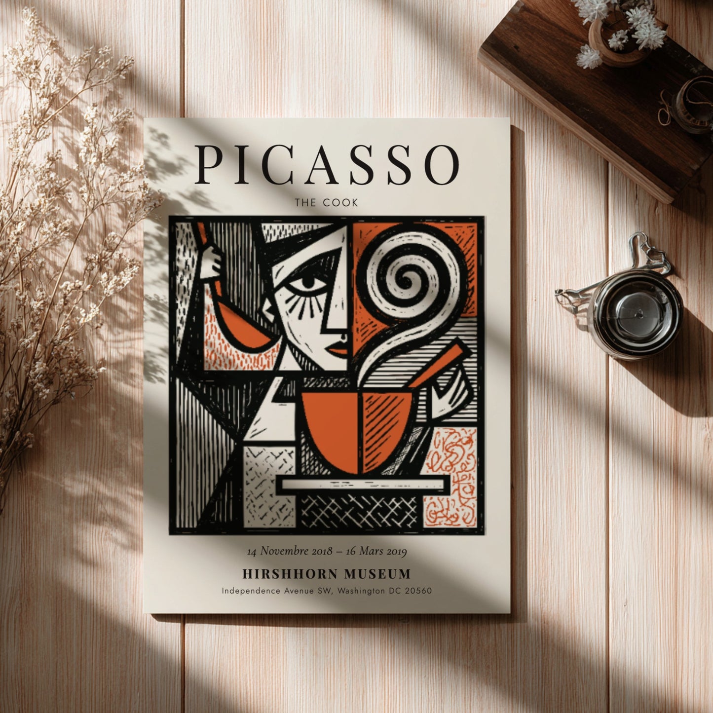 Picasso inspired poster featuring The Cook in bold colors and abstract style