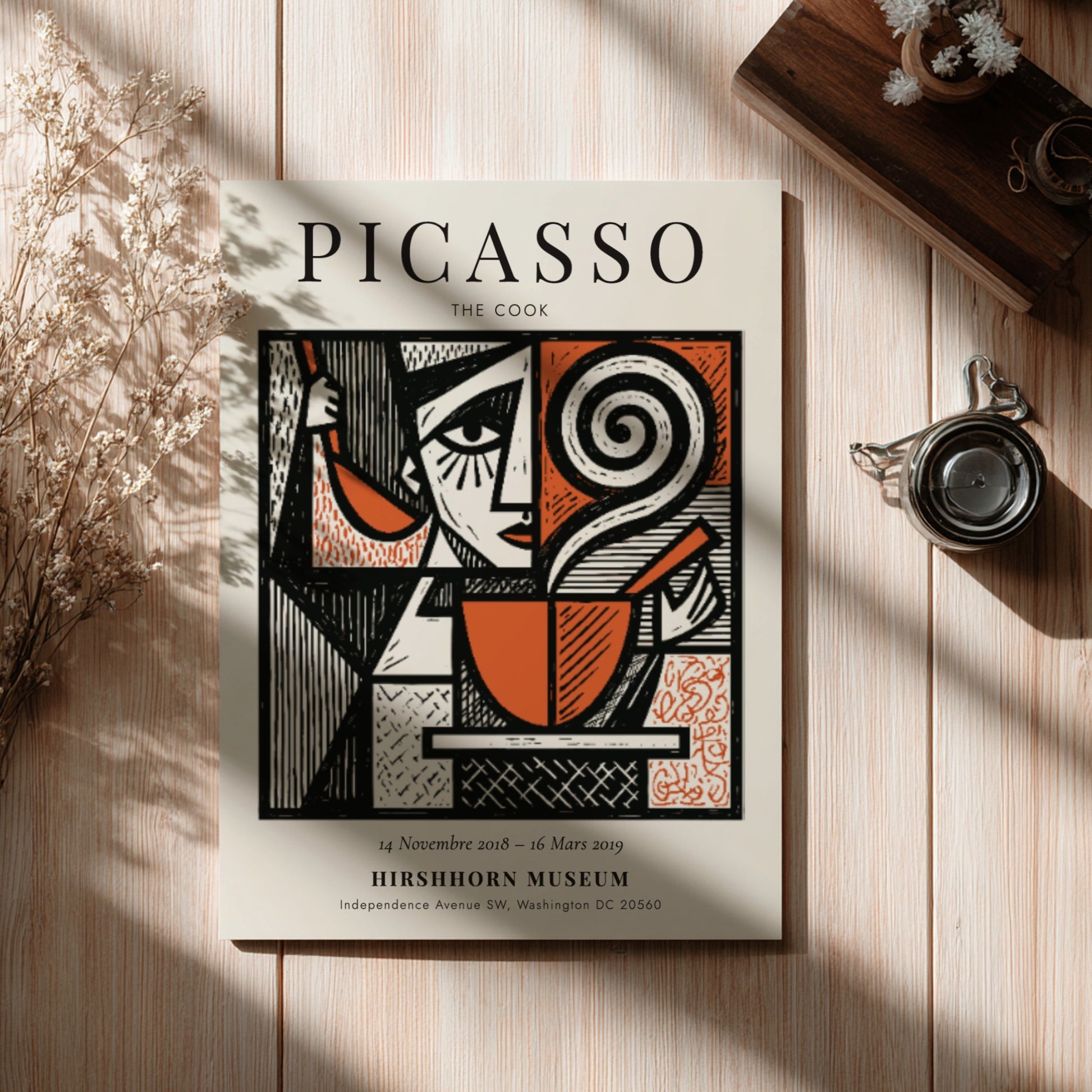 Picasso inspired poster featuring The Cook in bold colors and abstract style
