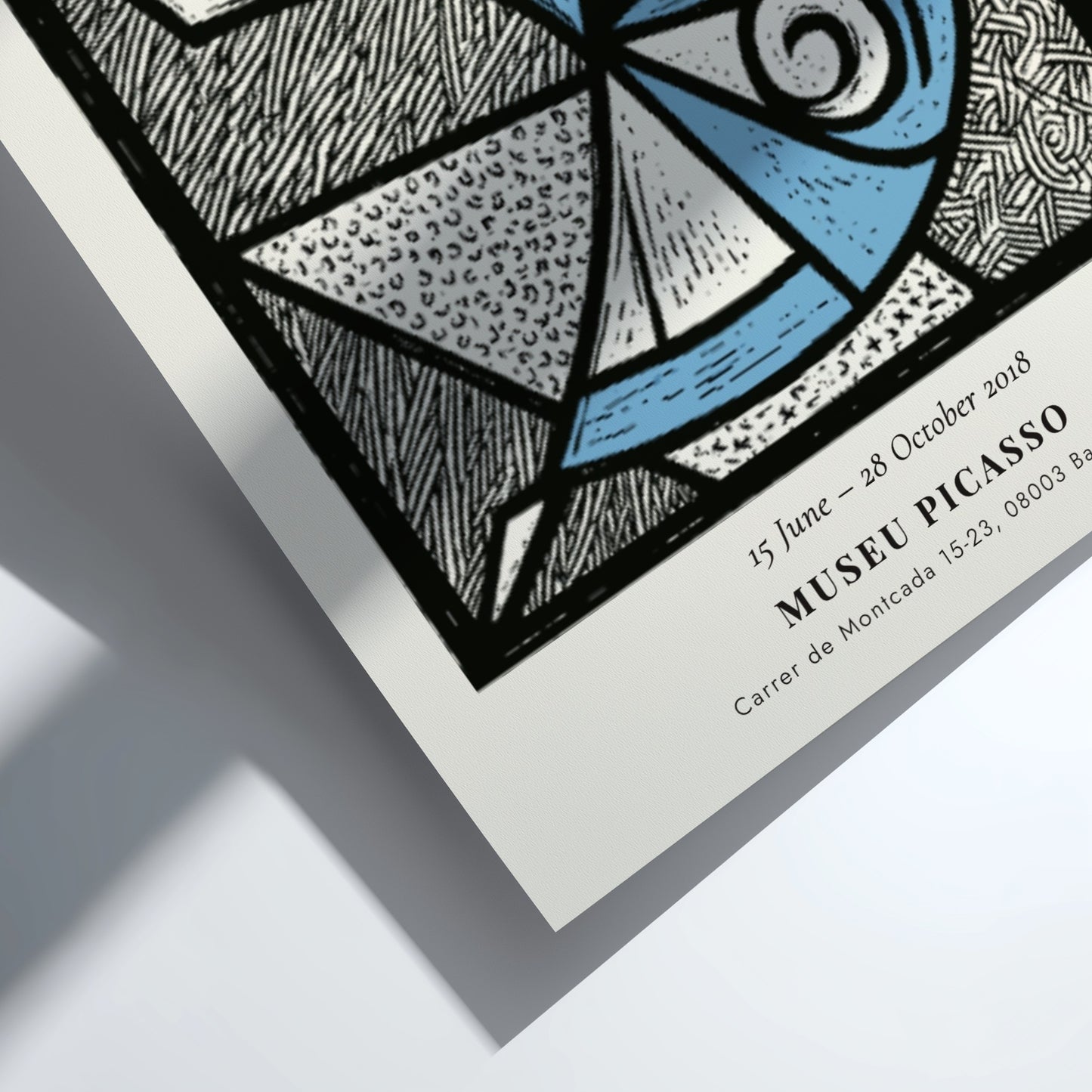 The Dancer poster featuring abstract design in blue and white, inspired by Picasso, perfect for wall decor.