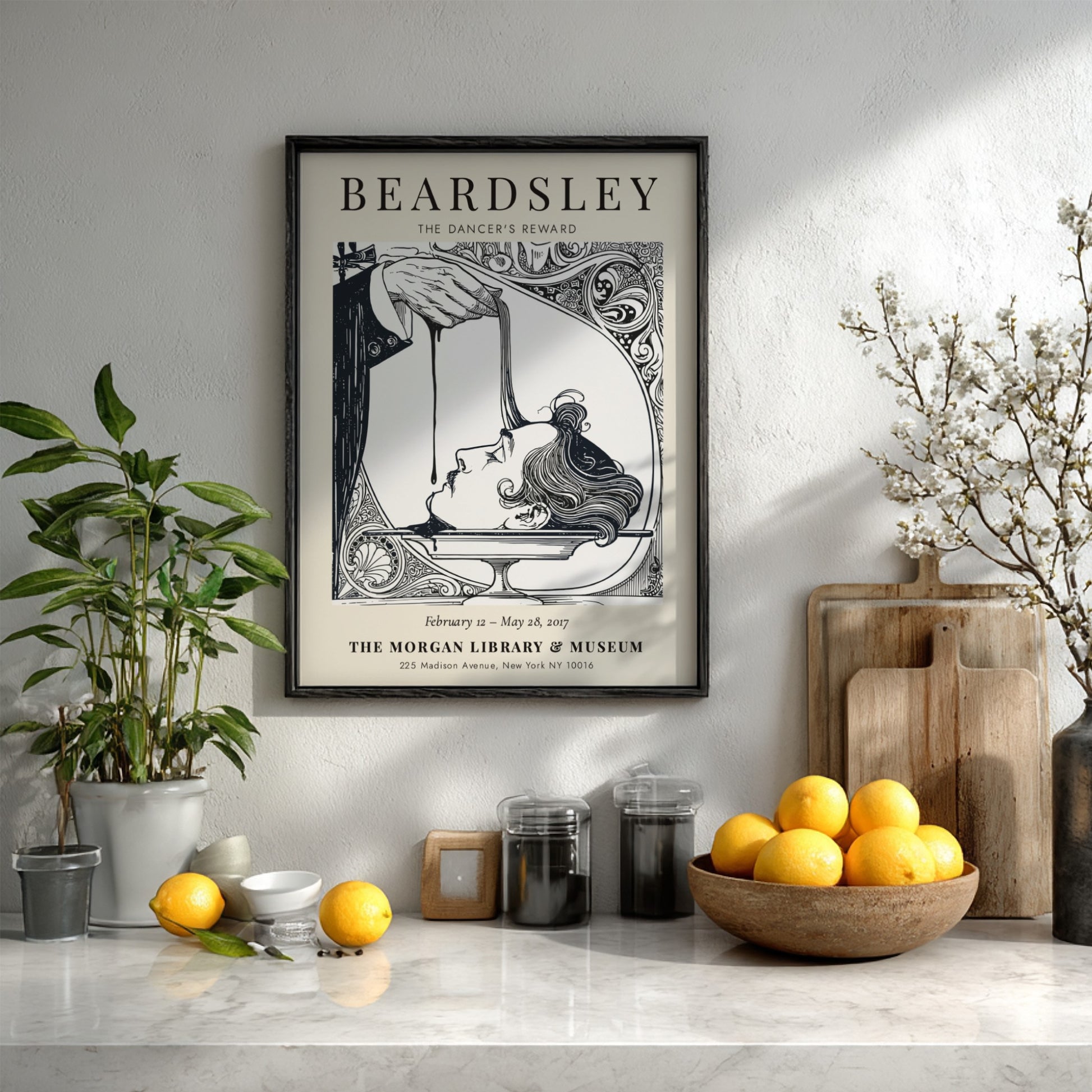 Aubrey Beardsley poster featuring The Dancer's Reward with intricate line work and dramatic contrasts