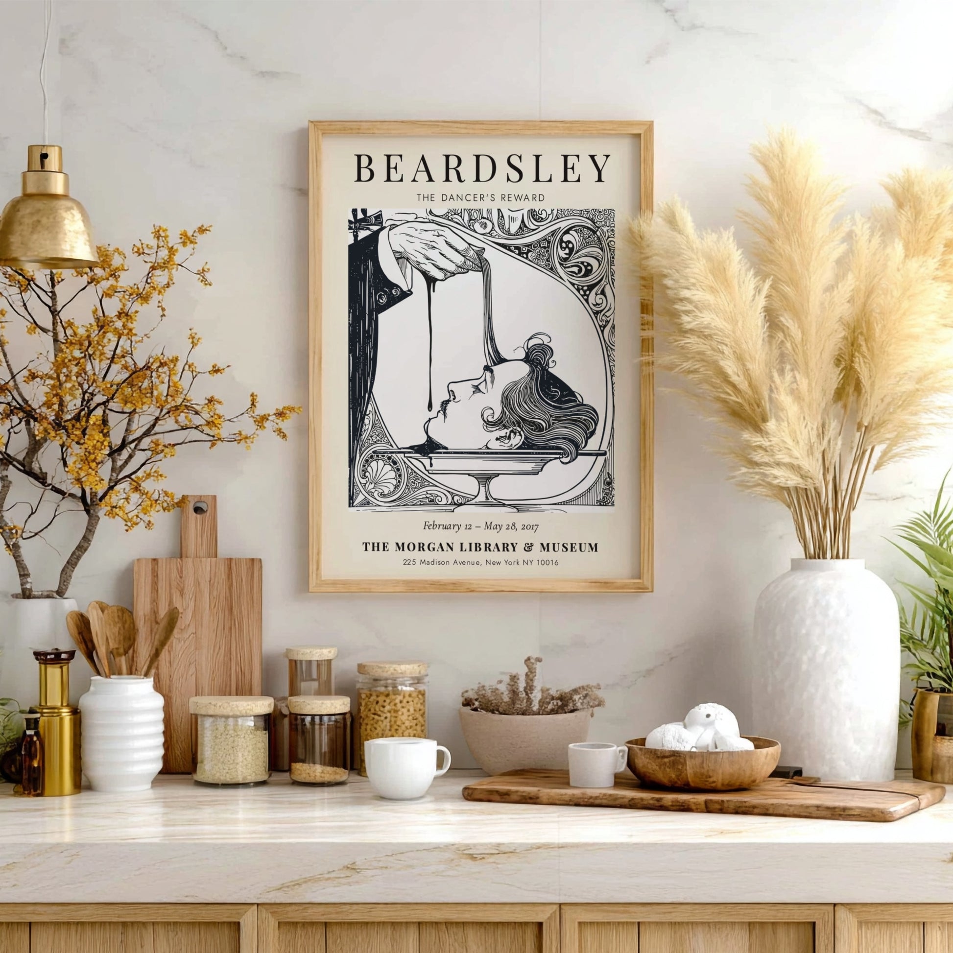 Aubrey Beardsley poster featuring The Dancer's Reward with intricate line work and dramatic contrasts