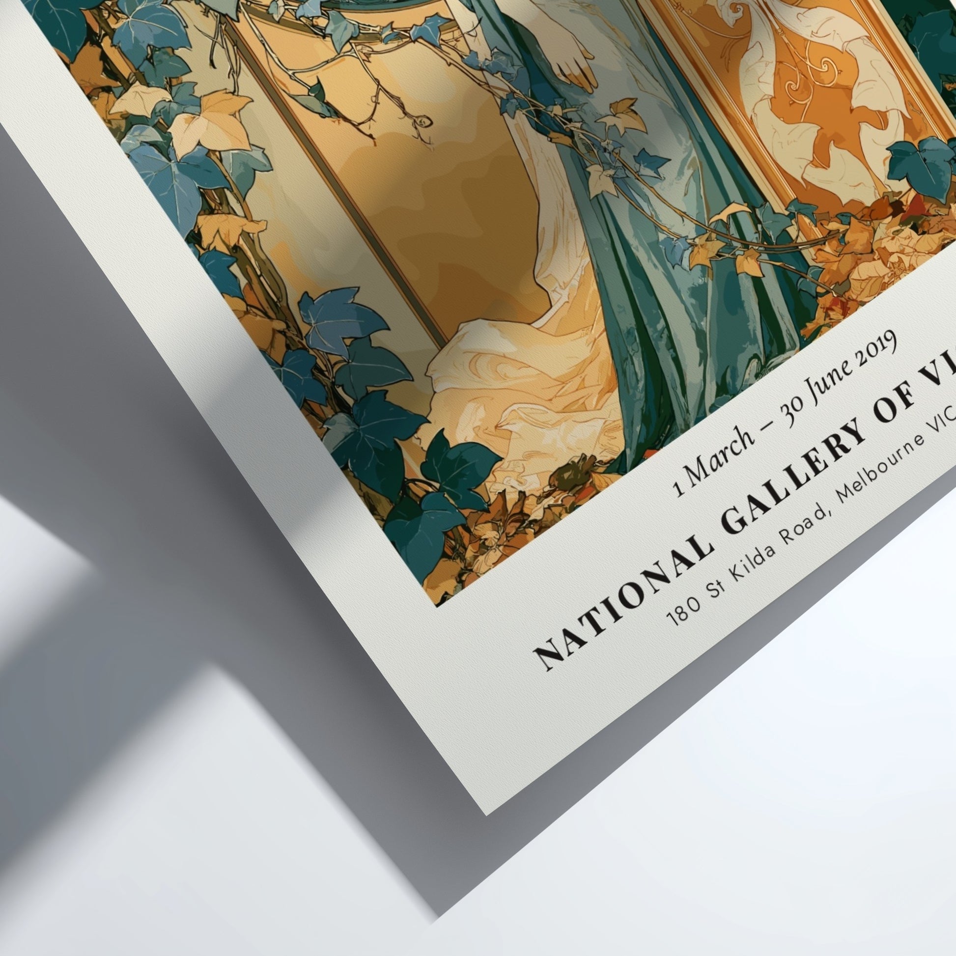 Alphonse Mucha poster featuring The Decorative Panels with warm colors and intricate Art Nouveau design
