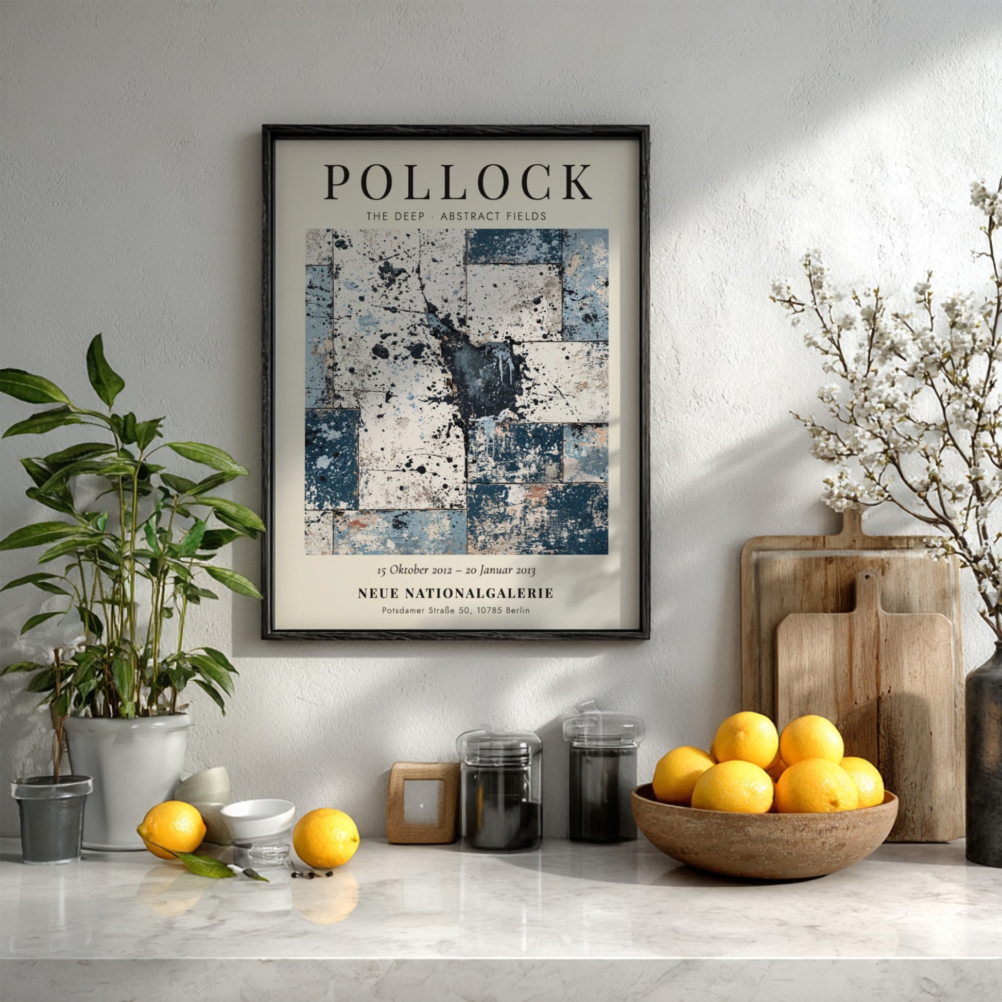 Wall art poster featuring Jackson Pollock The Deep exhibition with blue abstract fields