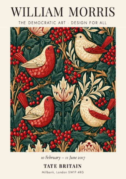 William Morris Poster featuring vibrant birds and foliage in rich colours