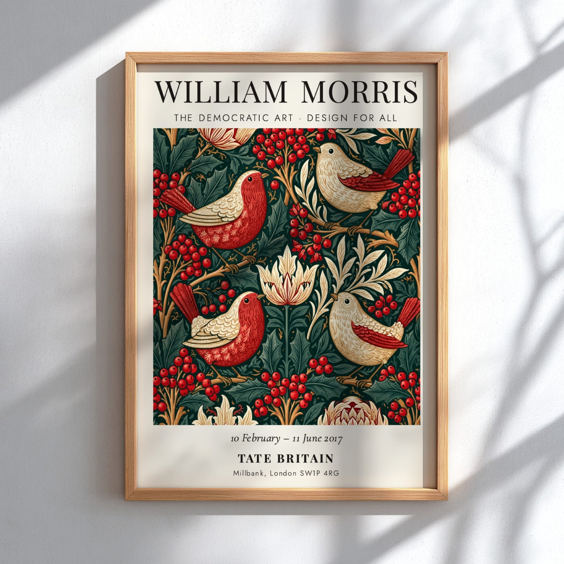 William Morris Poster featuring vibrant birds and foliage in rich colours