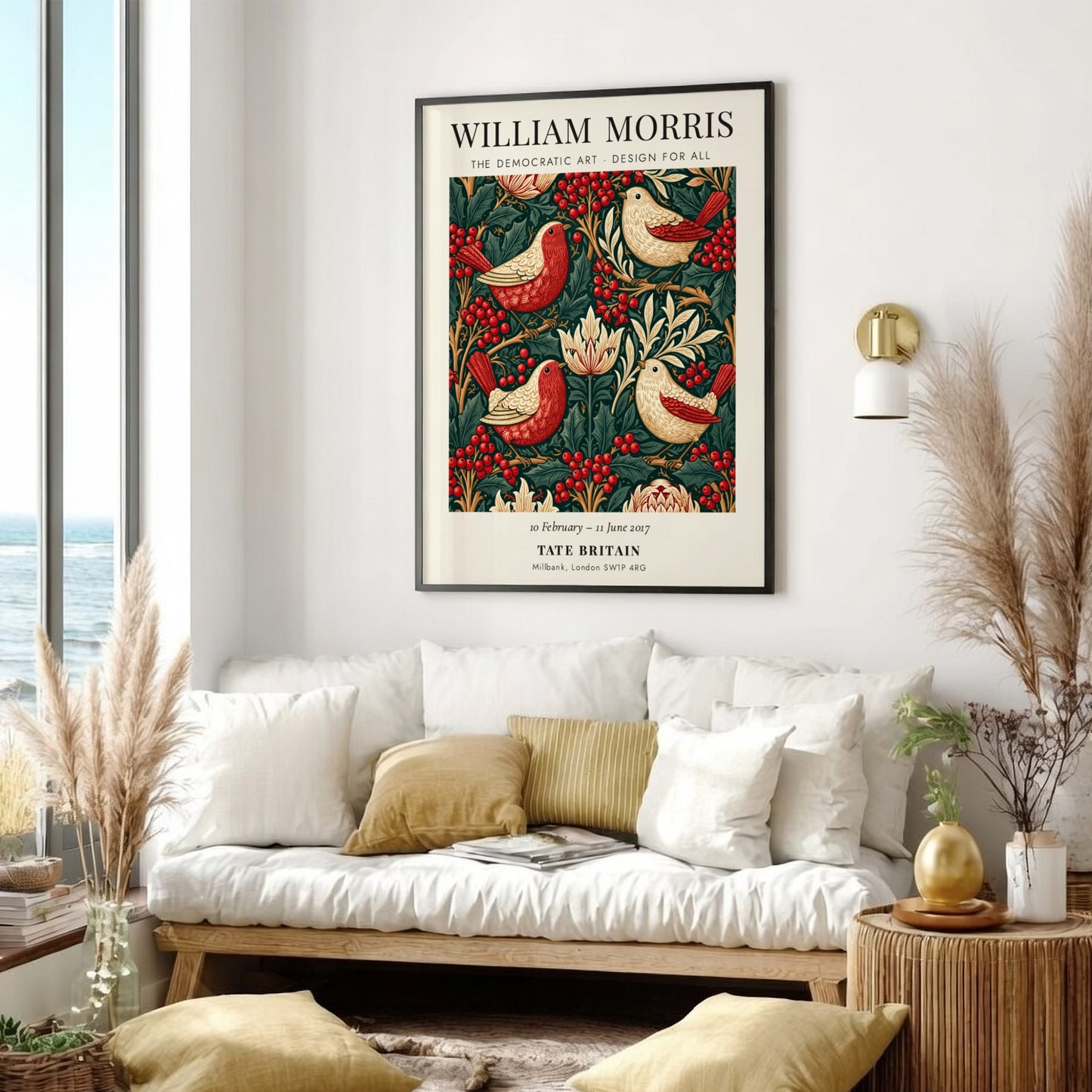 William Morris Poster featuring vibrant birds and foliage in rich colours