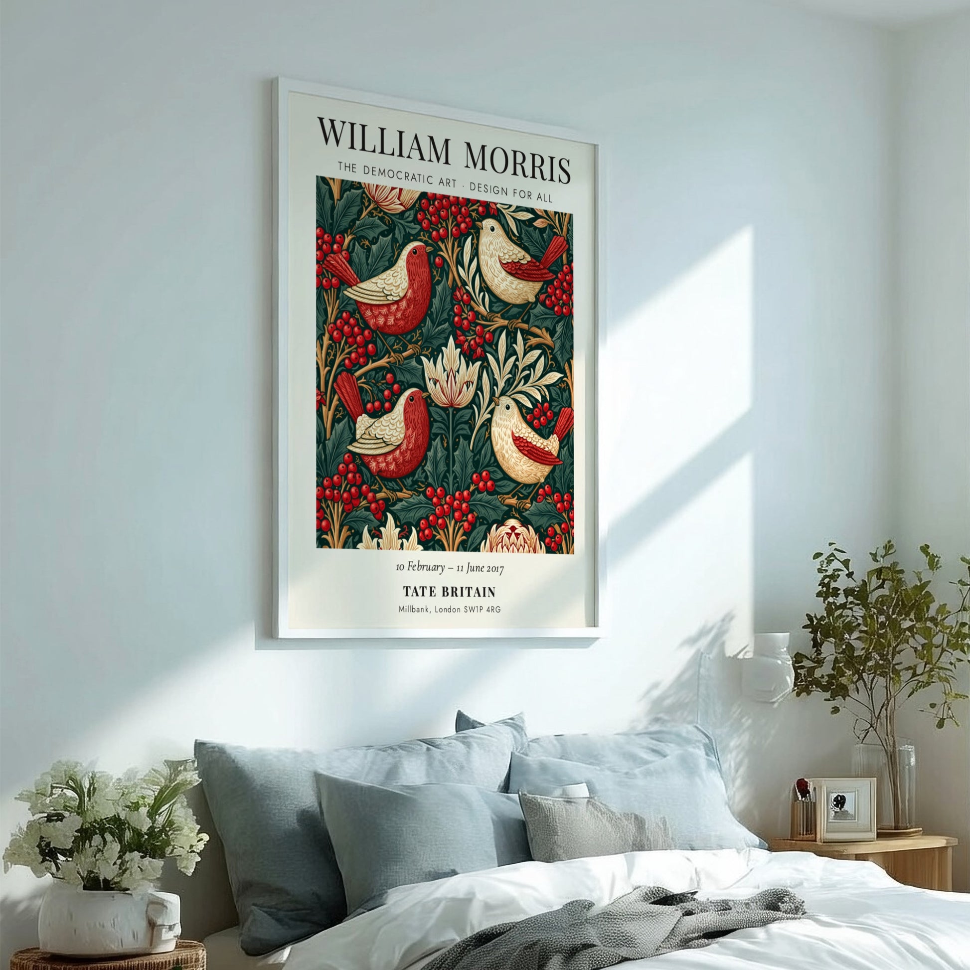 William Morris Poster featuring vibrant birds and foliage in rich colours
