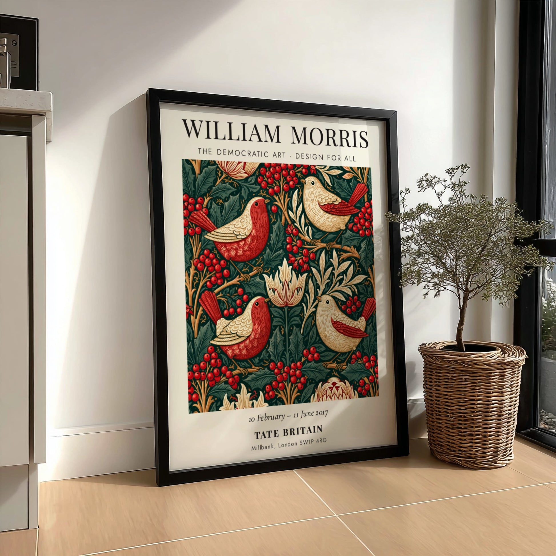 William Morris Poster featuring vibrant birds and foliage in rich colours