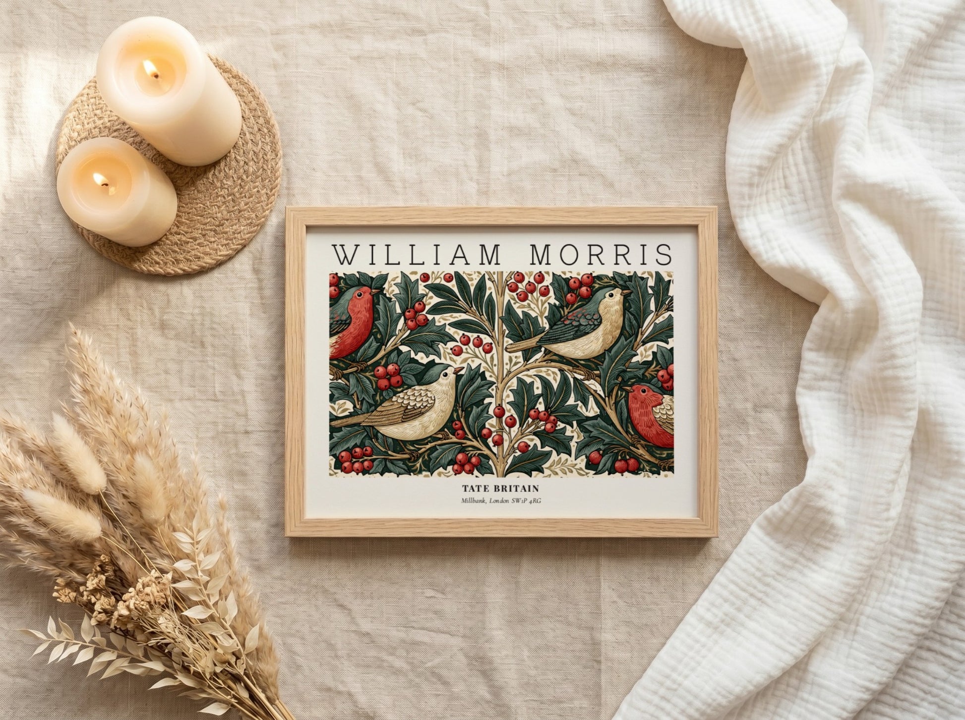 William Morris vintage wall art print featuring birds and foliage in rich colors