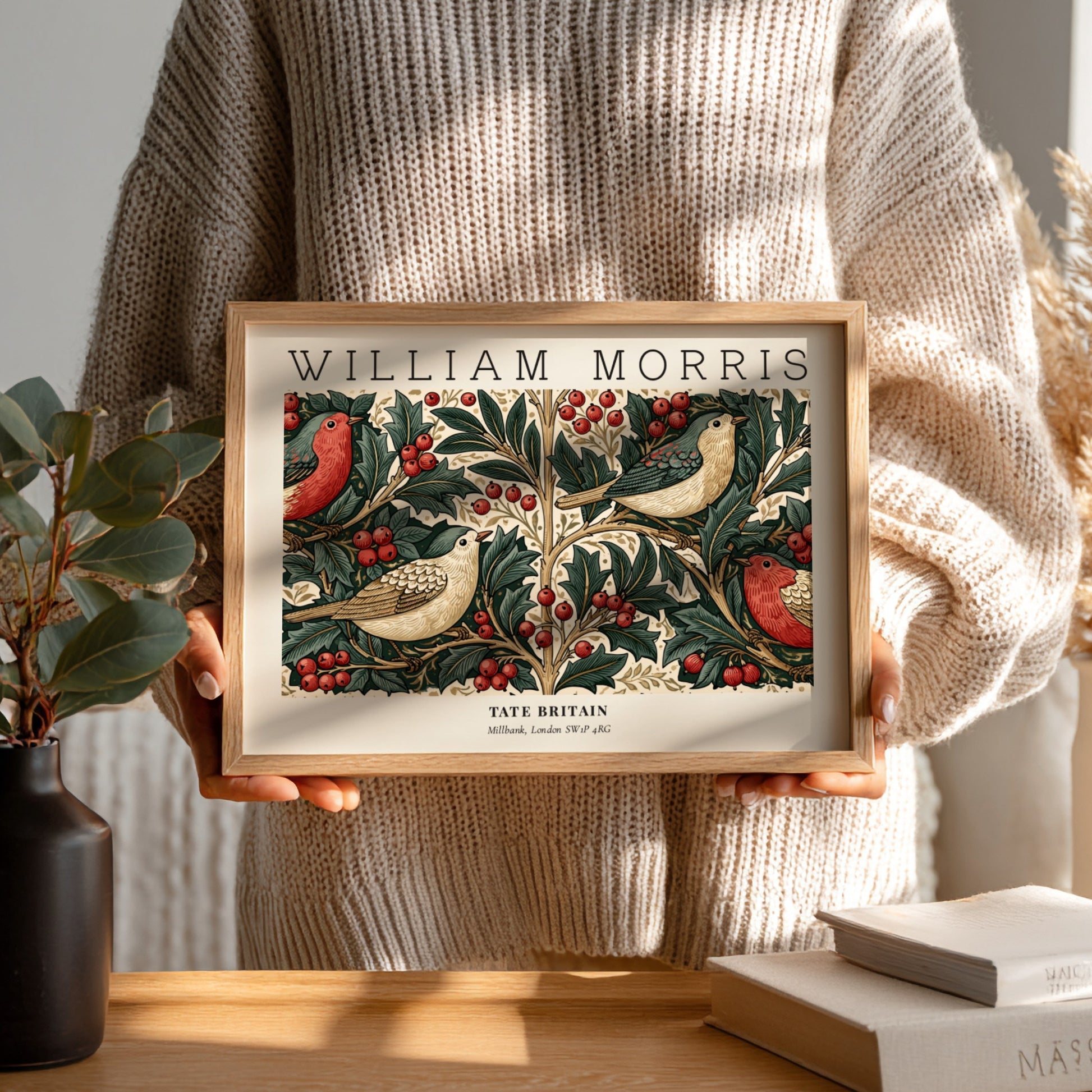 William Morris vintage wall art print featuring birds and foliage in rich colors