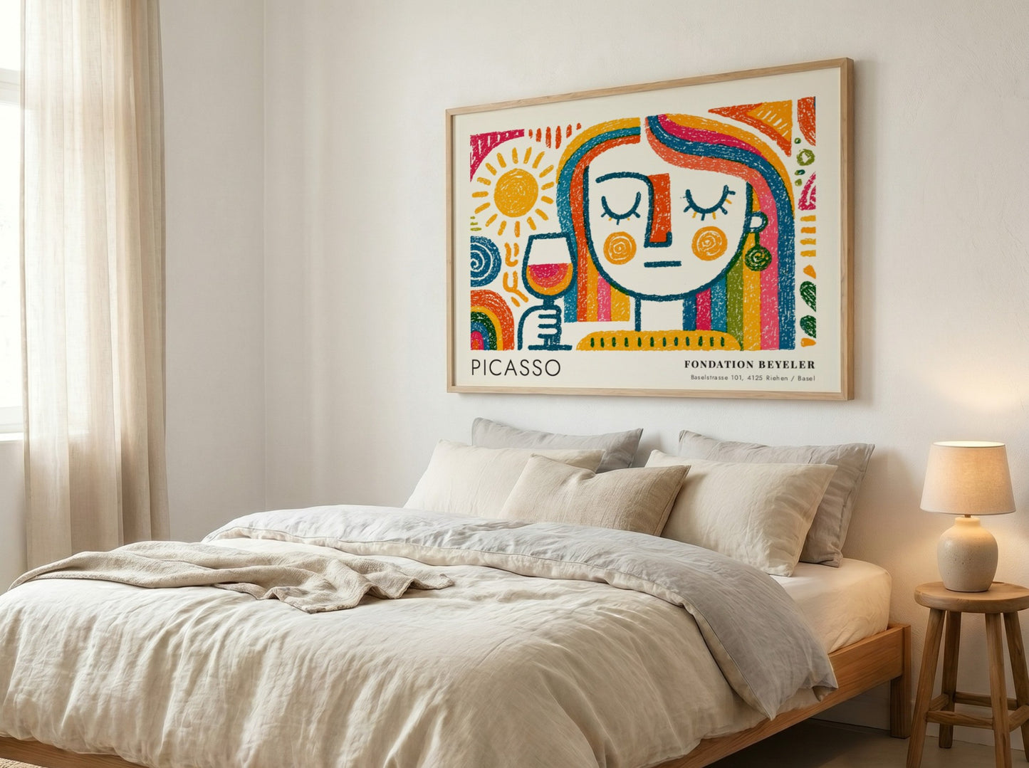 Wall art print featuring The Dreamer by Pablo Picasso with vibrant colors and abstract shapes