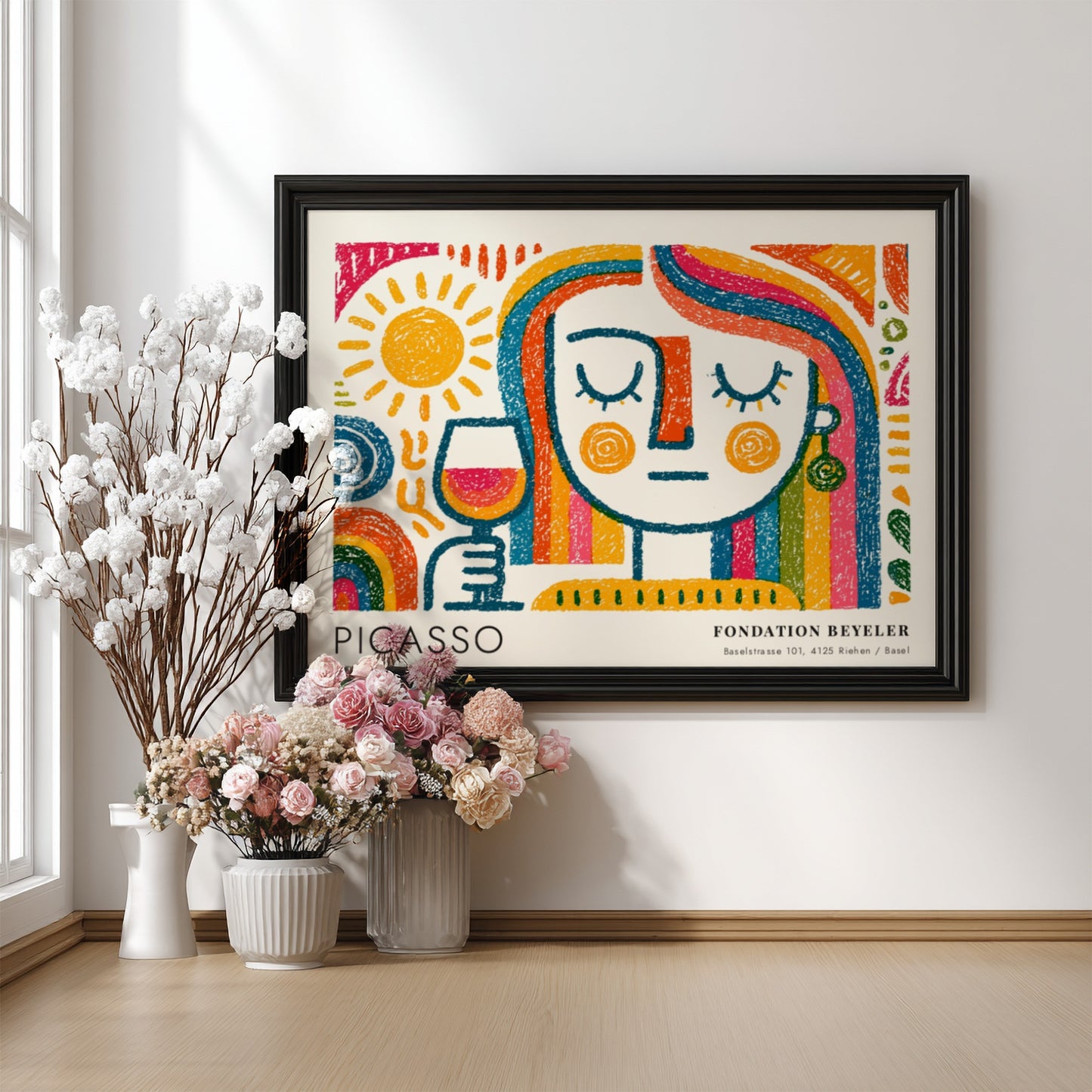 Pablo Picasso poster featuring The Dreamer in colorful design with abstract patterns and a serene figure
