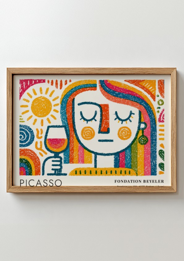 Pablo Picasso poster featuring The Dreamer in colorful design with abstract patterns and a serene figure
