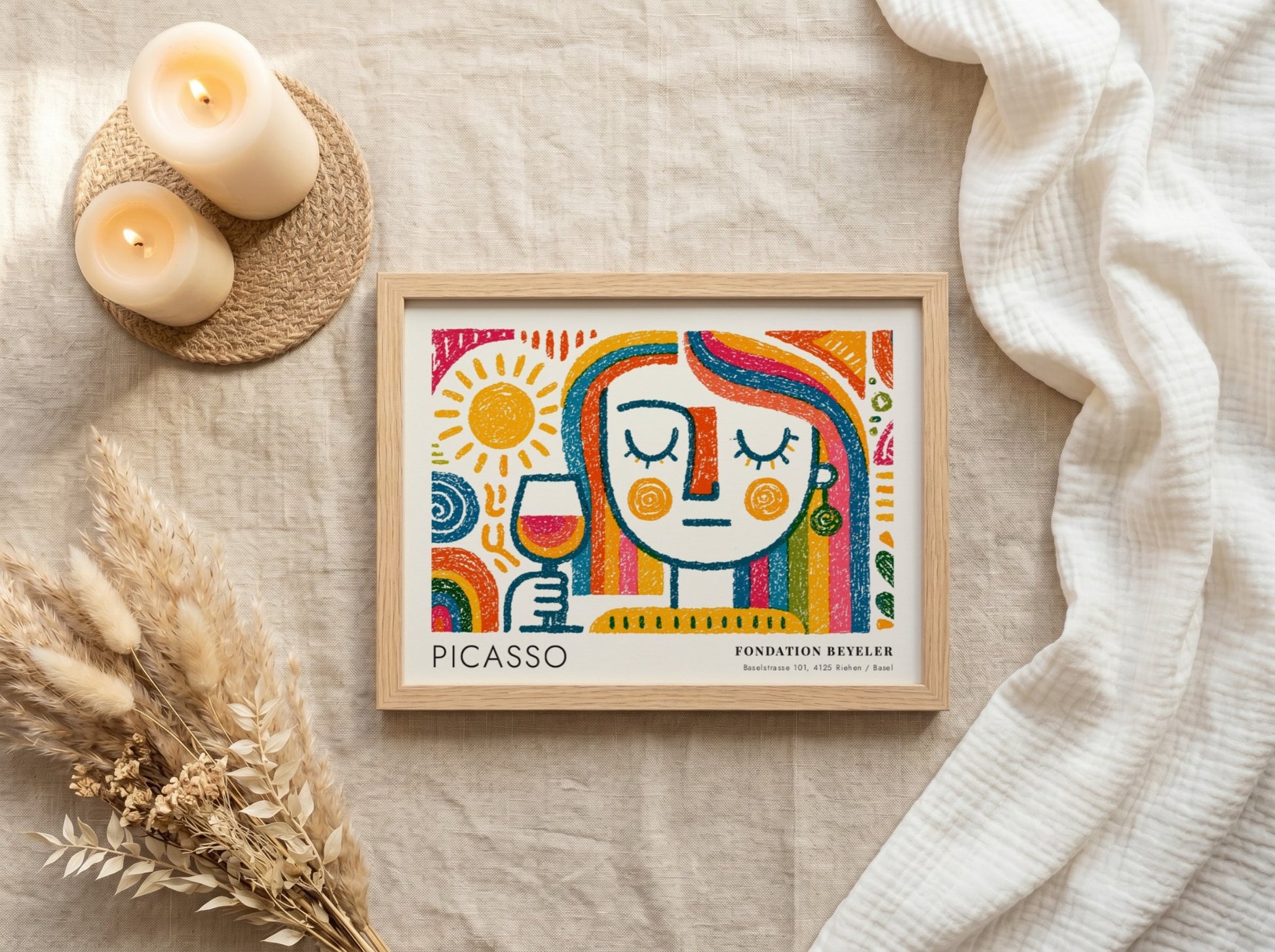 Wall art print featuring The Dreamer by Pablo Picasso with vibrant colors and abstract shapes