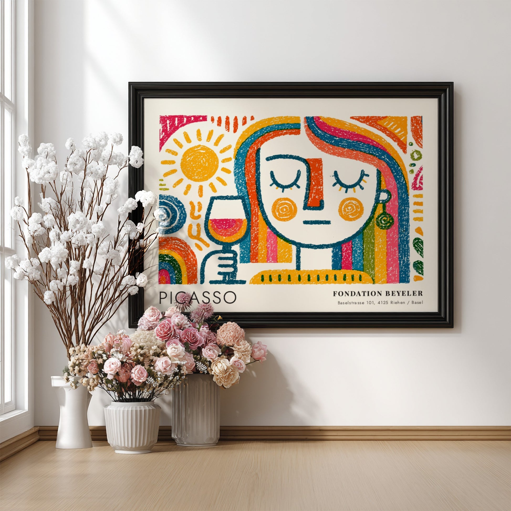 Wall art print featuring The Dreamer by Pablo Picasso with vibrant colors and abstract shapes