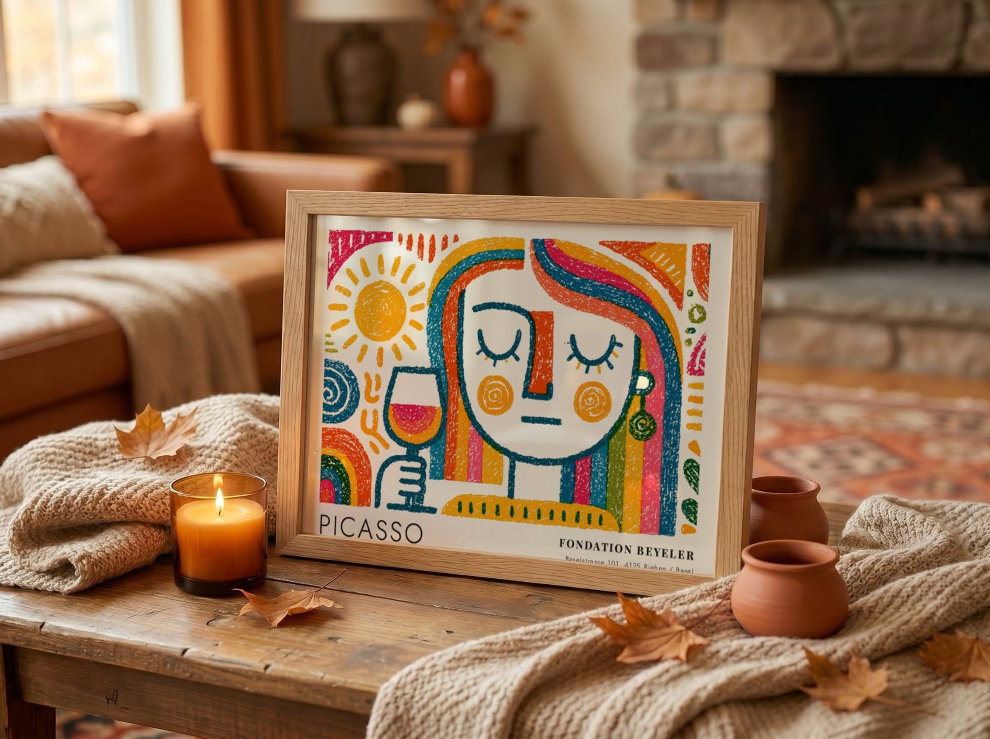 Pablo Picasso poster featuring The Dreamer in colorful design with abstract patterns and a serene figure