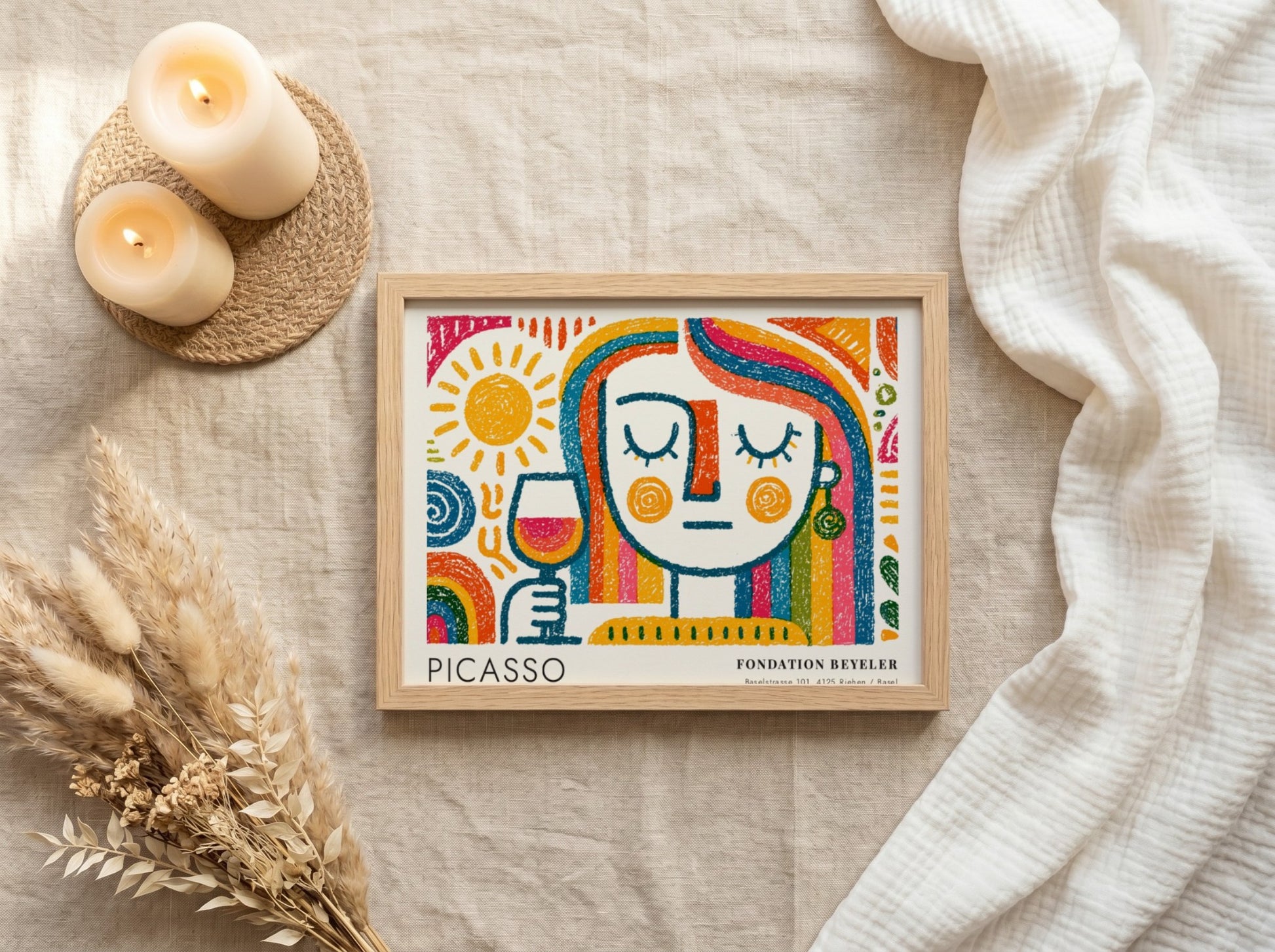 Pablo Picasso poster featuring The Dreamer in colorful design with abstract patterns and a serene figure