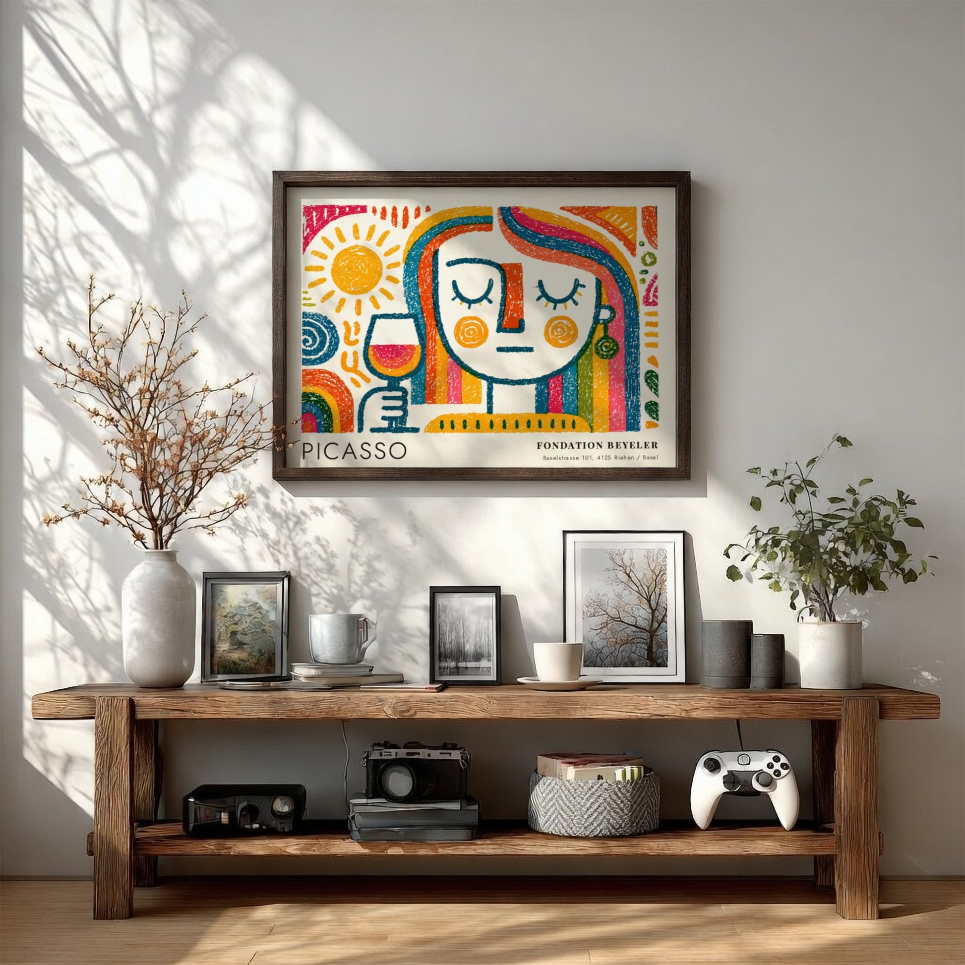 Pablo Picasso poster featuring The Dreamer in colorful design with abstract patterns and a serene figure