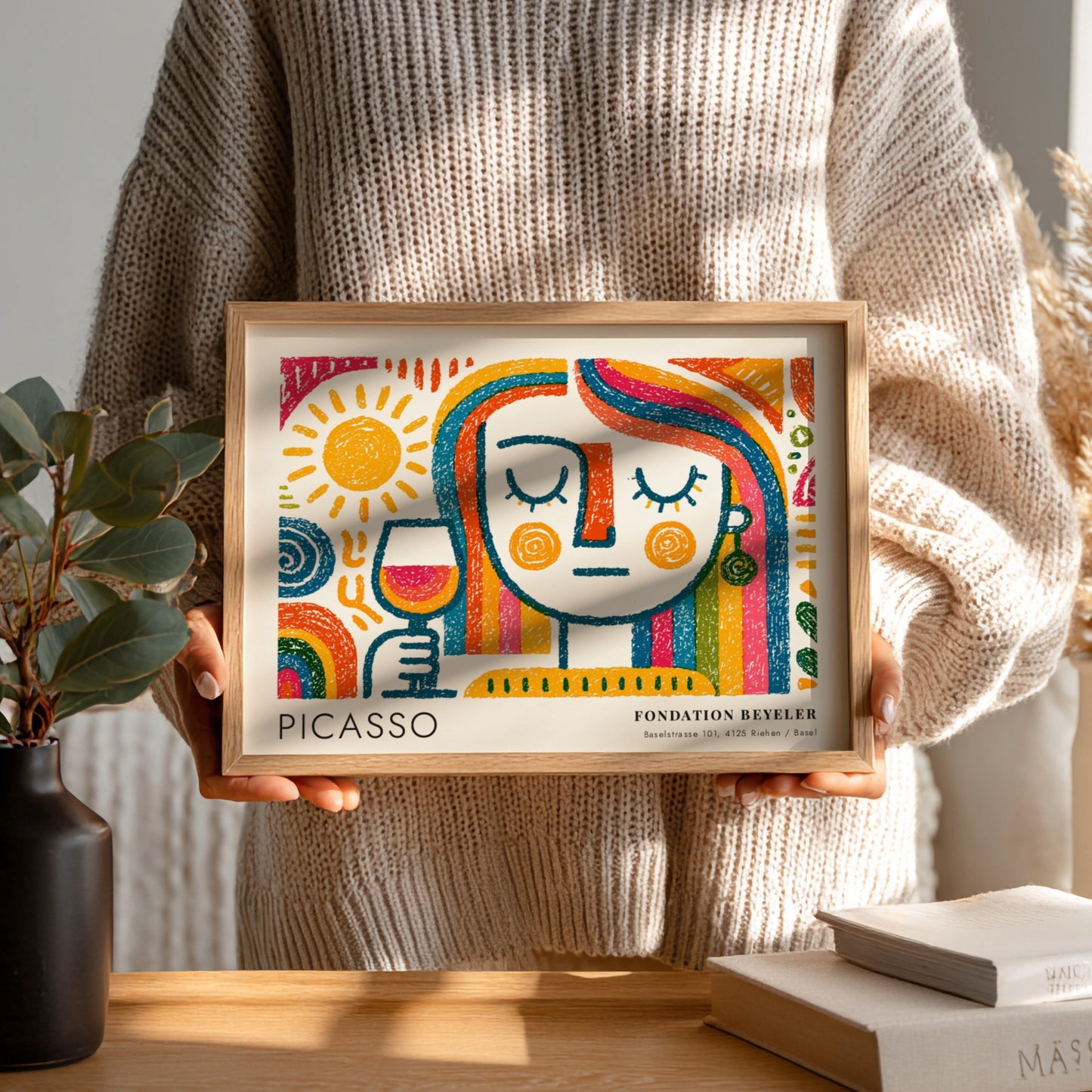 Wall art print featuring The Dreamer by Pablo Picasso with vibrant colors and abstract shapes