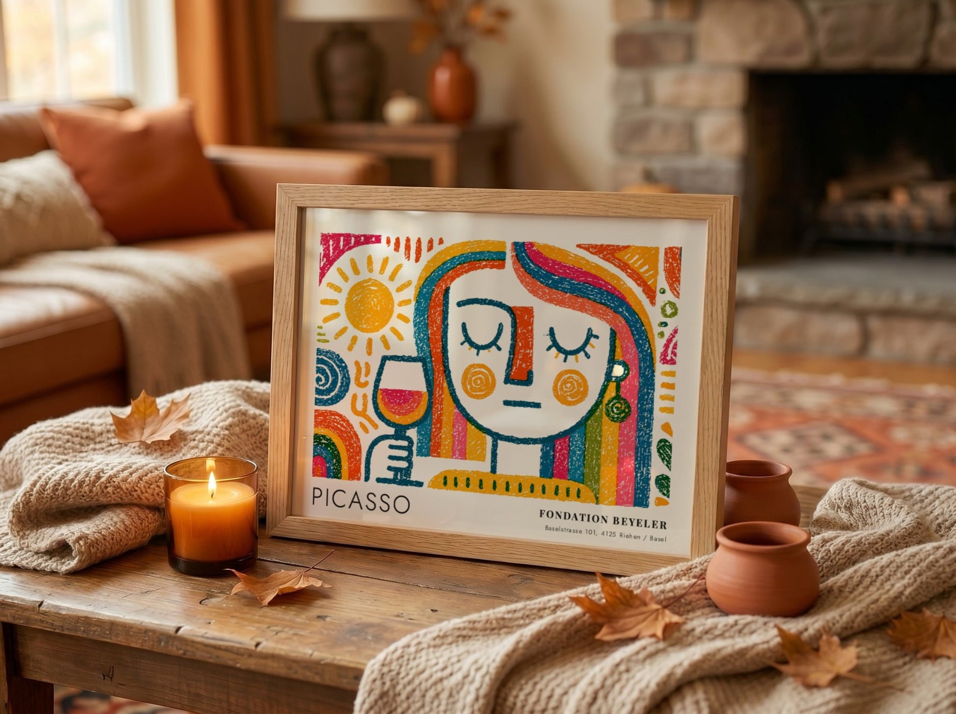 Wall art print featuring The Dreamer by Pablo Picasso with vibrant colors and abstract shapes