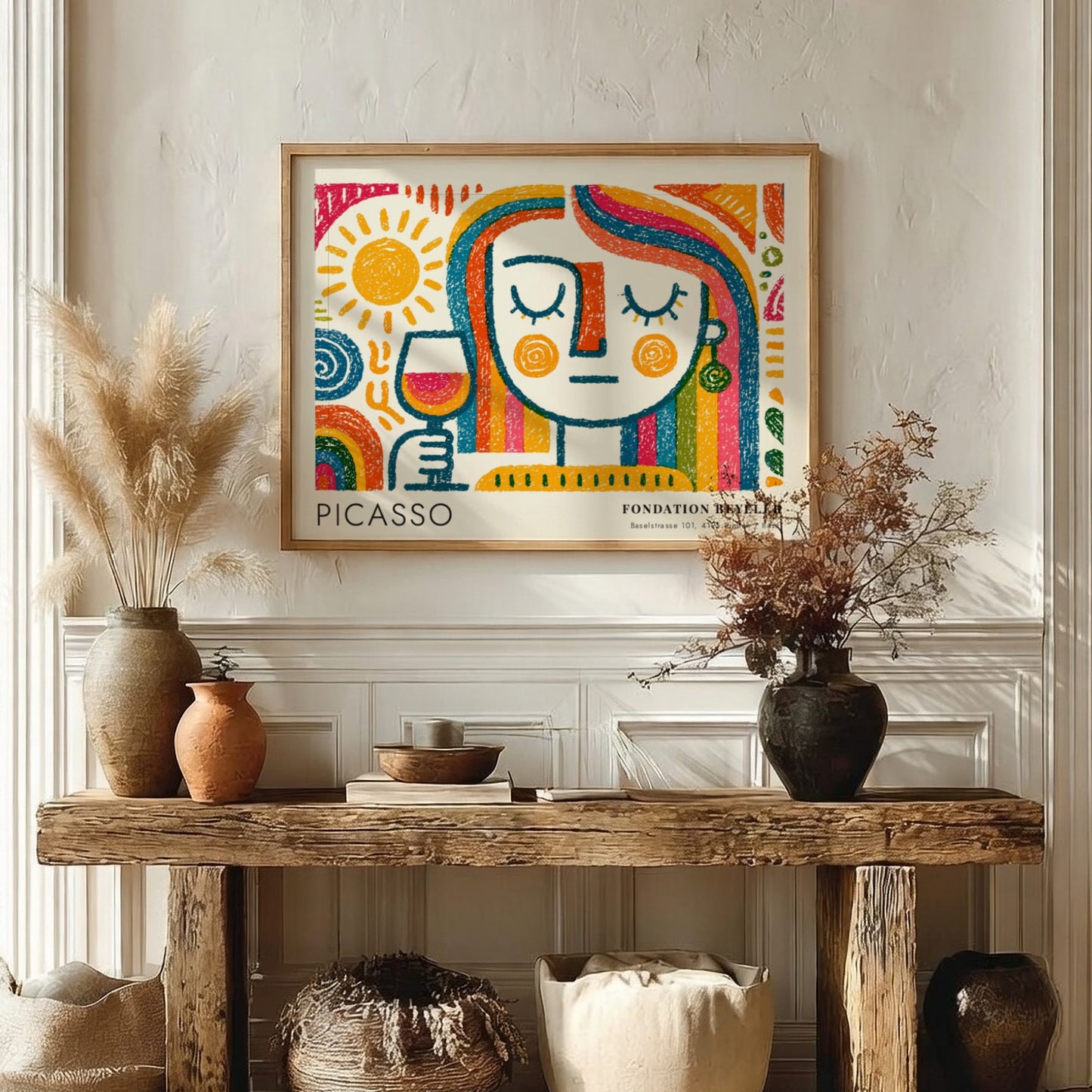 Pablo Picasso poster featuring The Dreamer in colorful design with abstract patterns and a serene figure