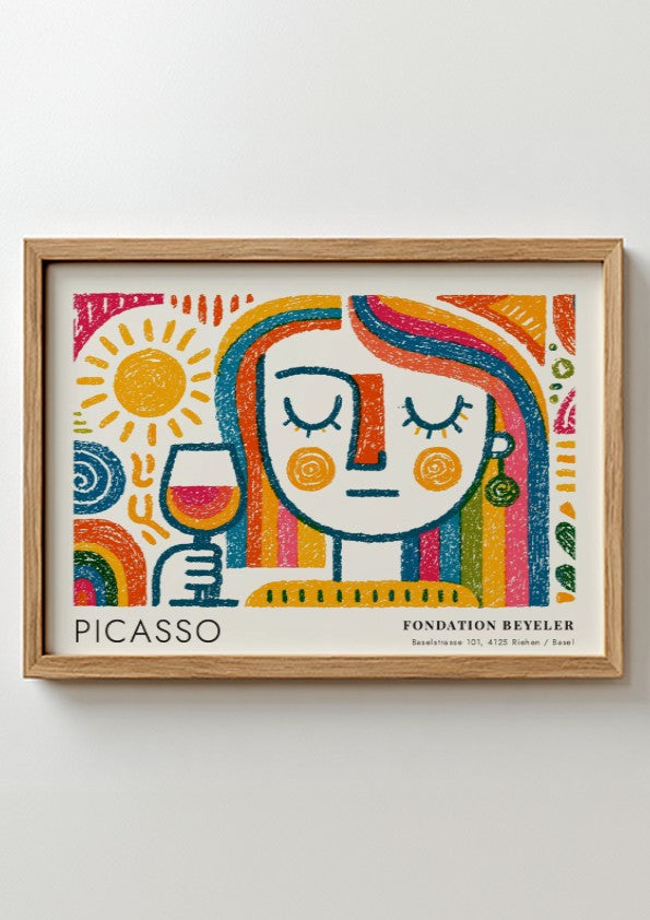Wall art print featuring The Dreamer by Pablo Picasso with vibrant colors and abstract shapes