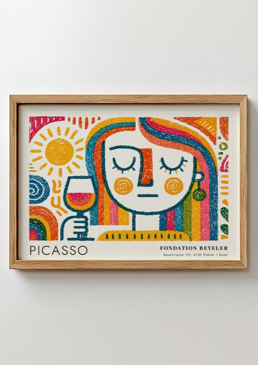 Wall art print featuring The Dreamer by Pablo Picasso with vibrant colors and abstract shapes