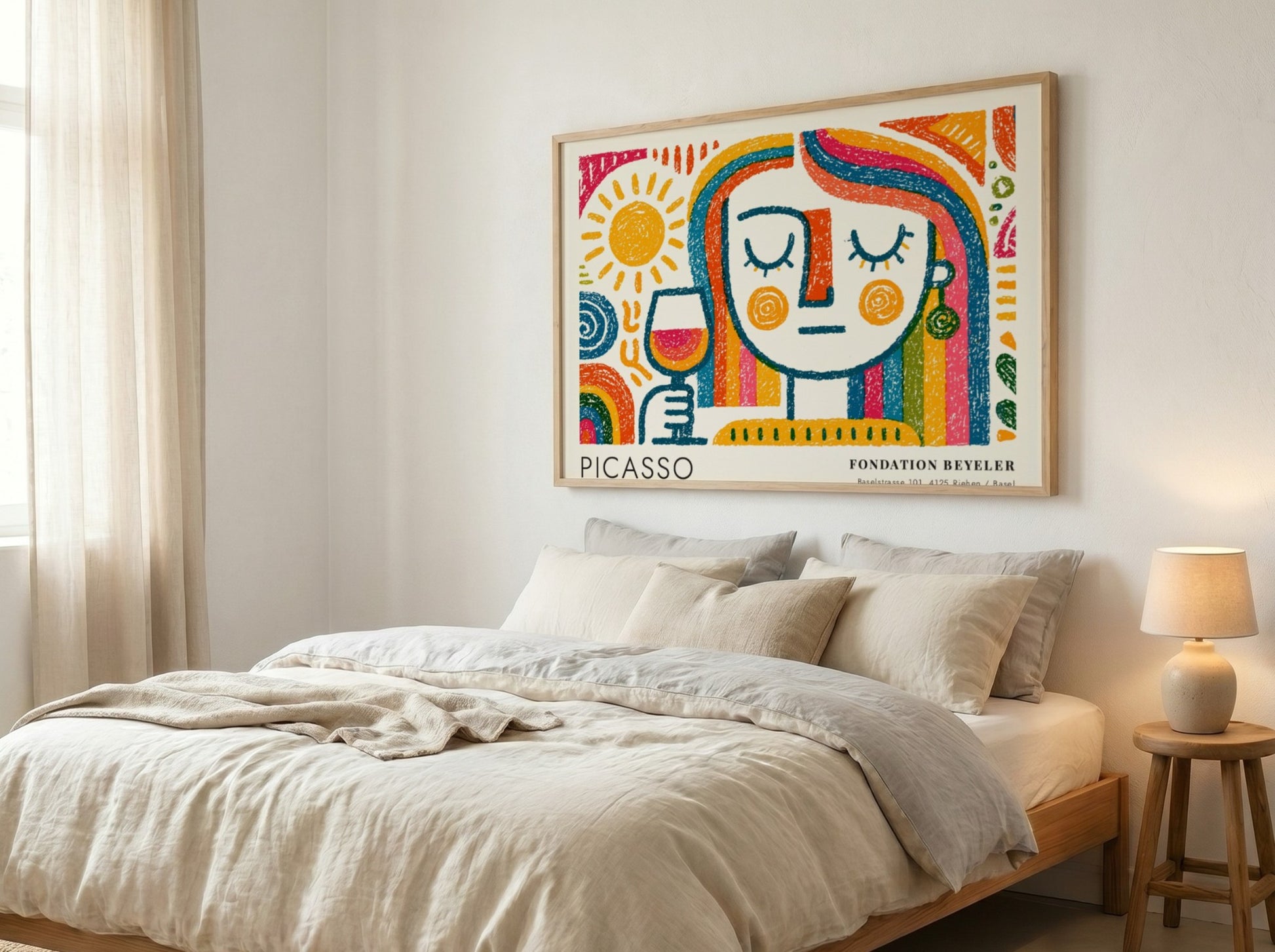 Pablo Picasso poster featuring The Dreamer in colorful design with abstract patterns and a serene figure