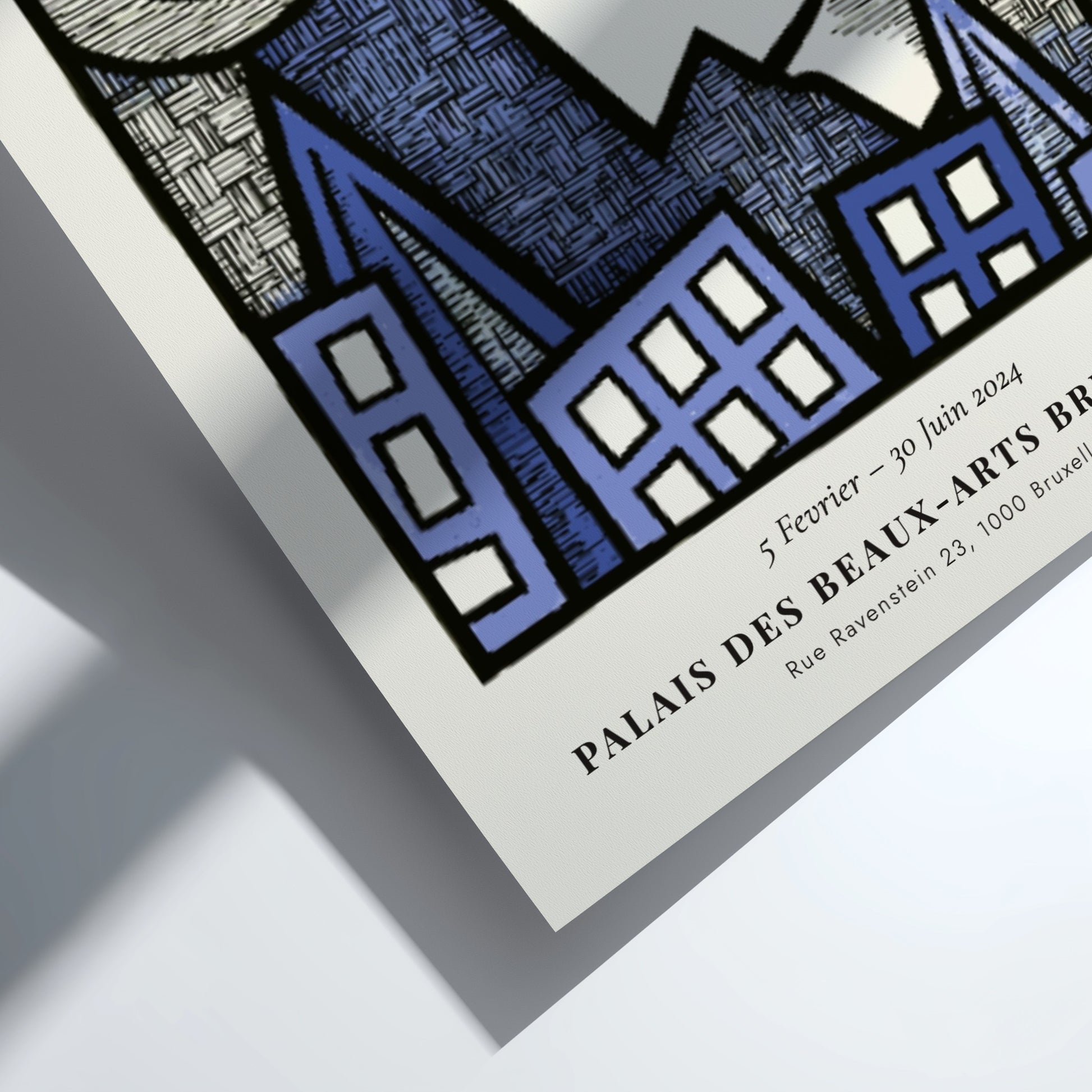 Picasso inspired poster featuring swirling forms and blue tones in a dreamlike urban landscape