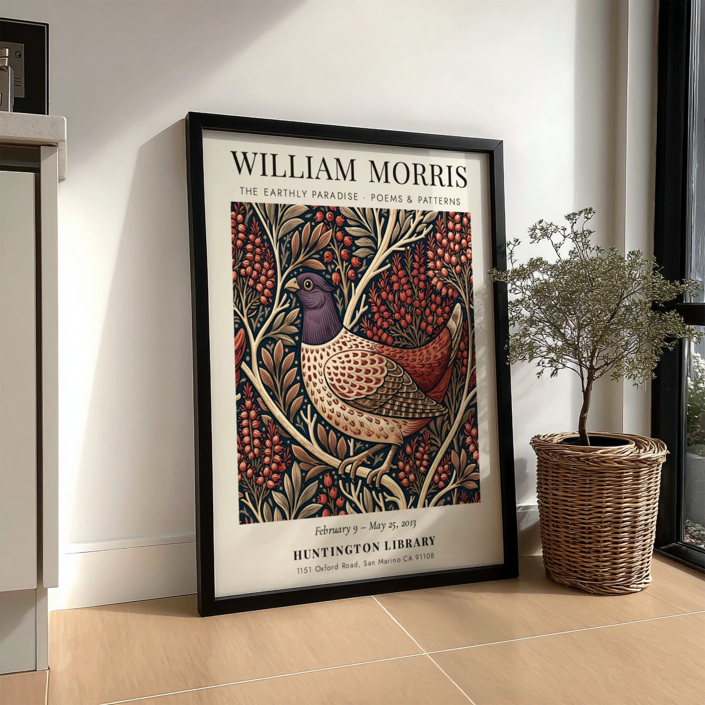 William Morris poster featuring The Earthly Paradise design with intricate patterns and rich colors