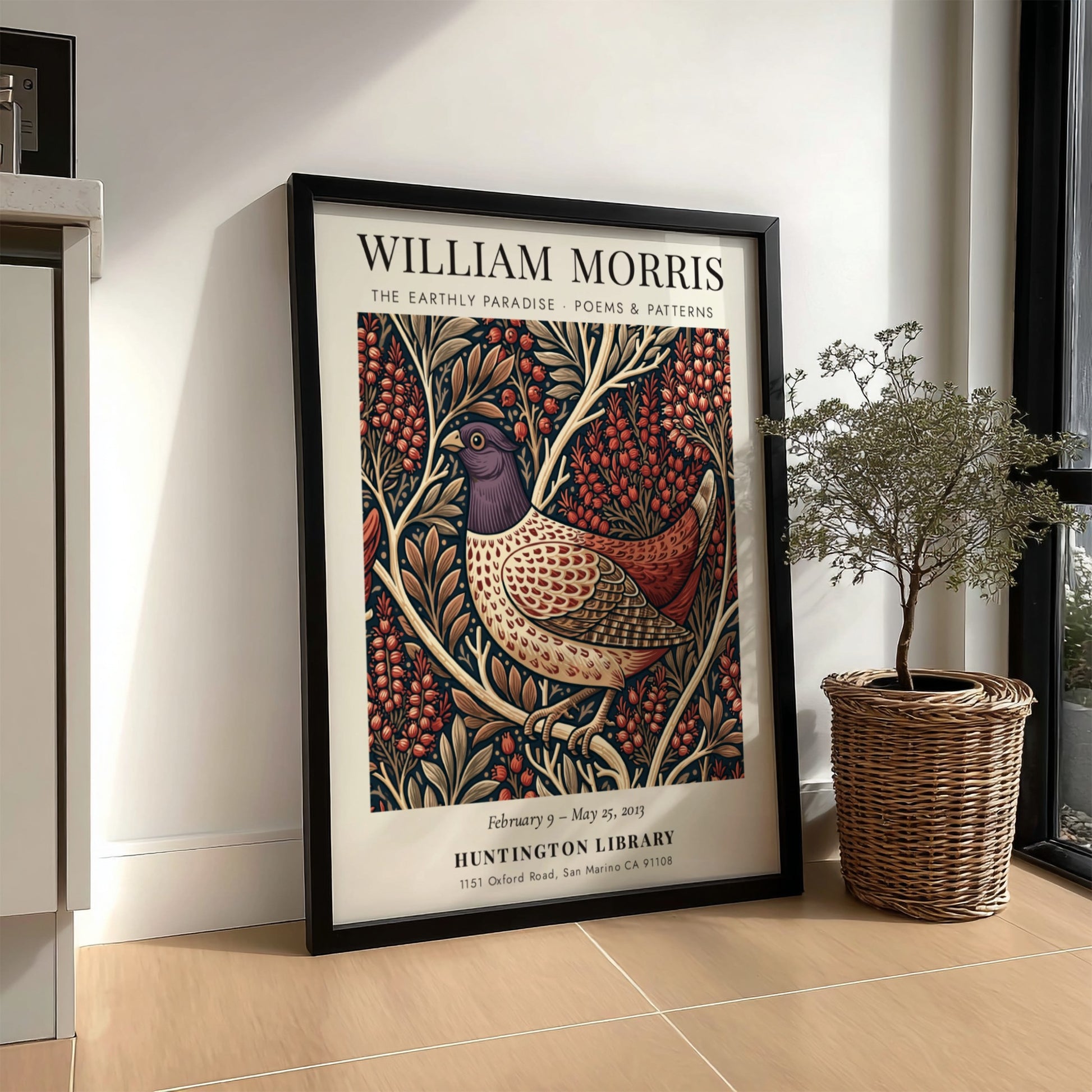 William Morris poster featuring The Earthly Paradise design with intricate patterns and rich colors