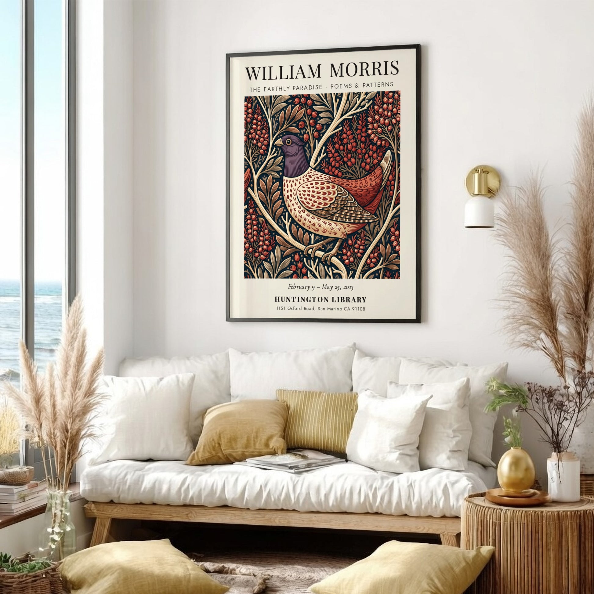 William Morris poster featuring The Earthly Paradise design with intricate patterns and rich colors