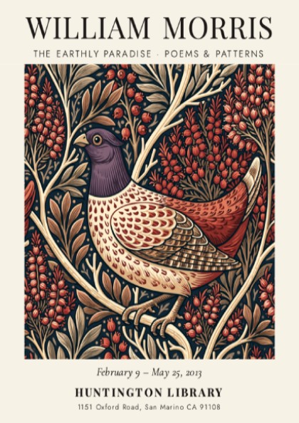 William Morris poster featuring The Earthly Paradise design with intricate patterns and rich colors