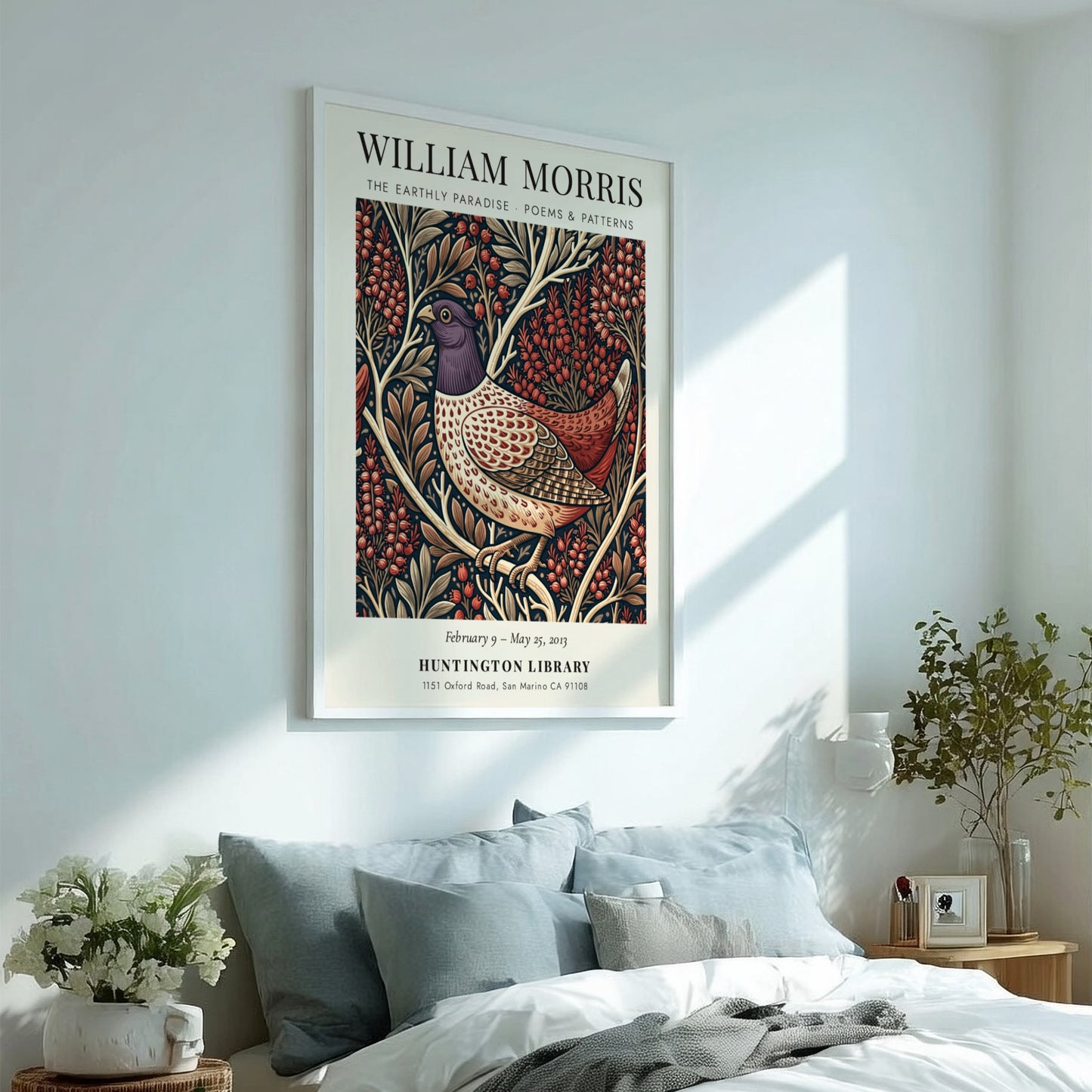 William Morris poster featuring The Earthly Paradise design with intricate patterns and rich colors