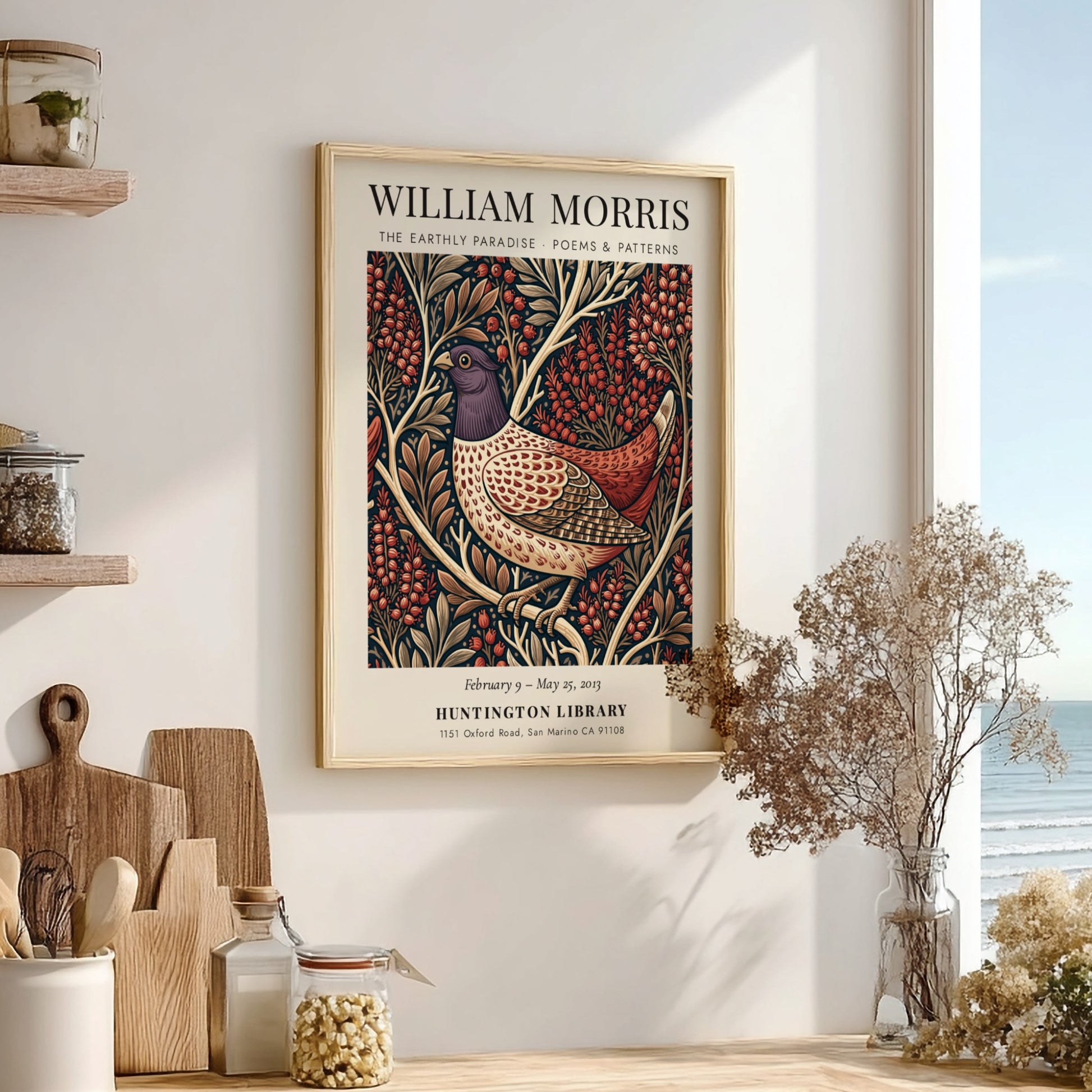 William Morris poster featuring The Earthly Paradise design with intricate patterns and rich colors